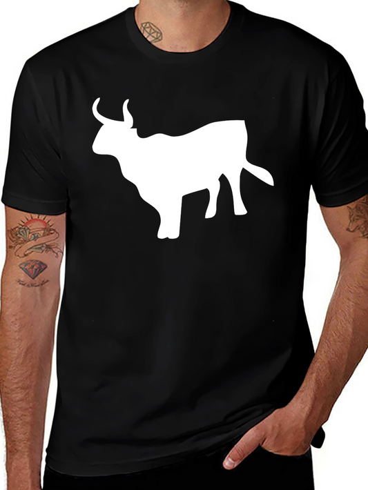 Black T-Shirt with White Bull Graphic
