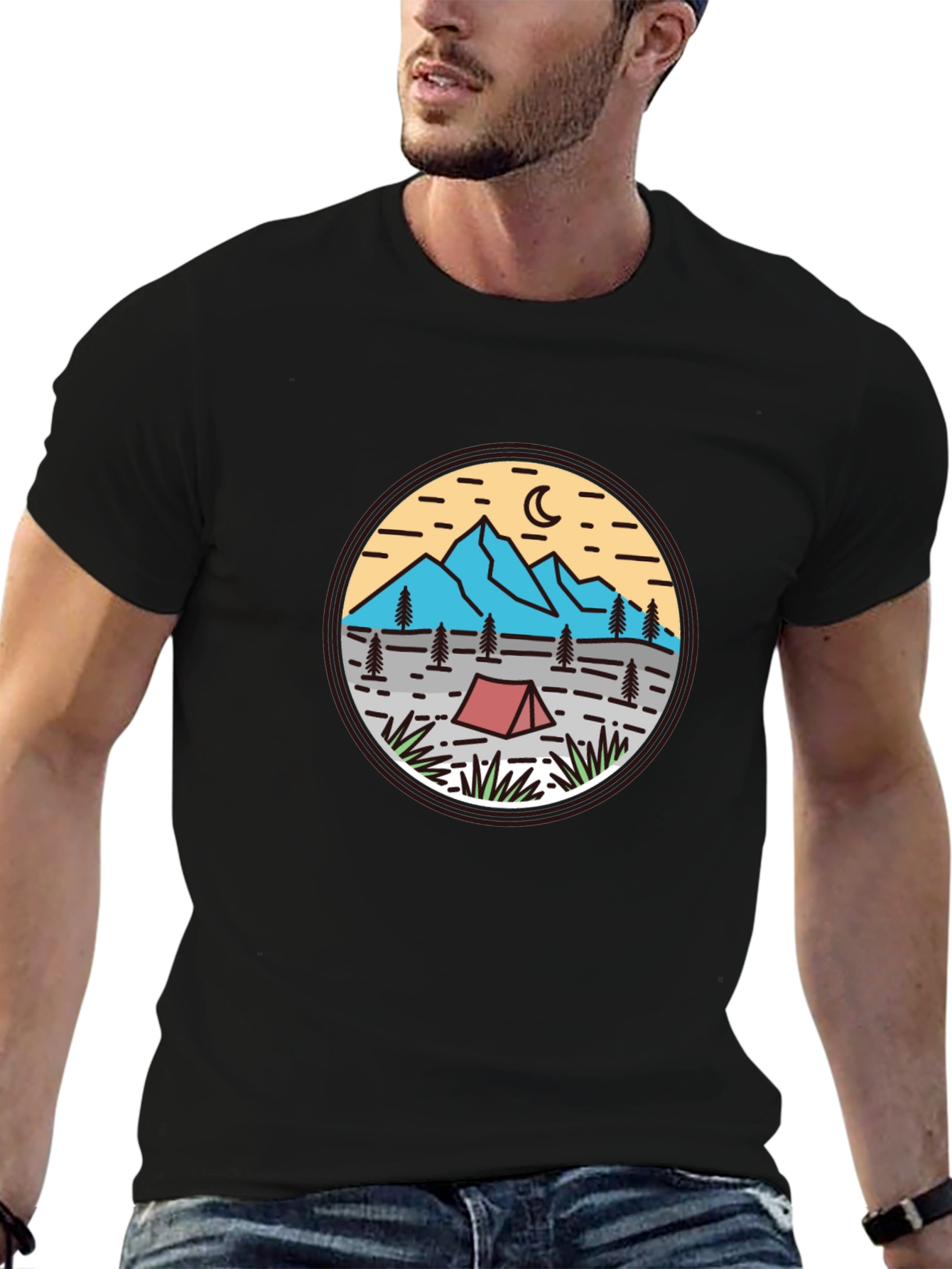 Camping Adventure T-Shirt - Mountain & Tent Design