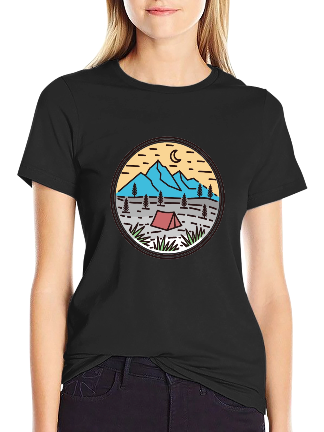 Camping Adventure T-Shirt - Mountain & Tent Design
