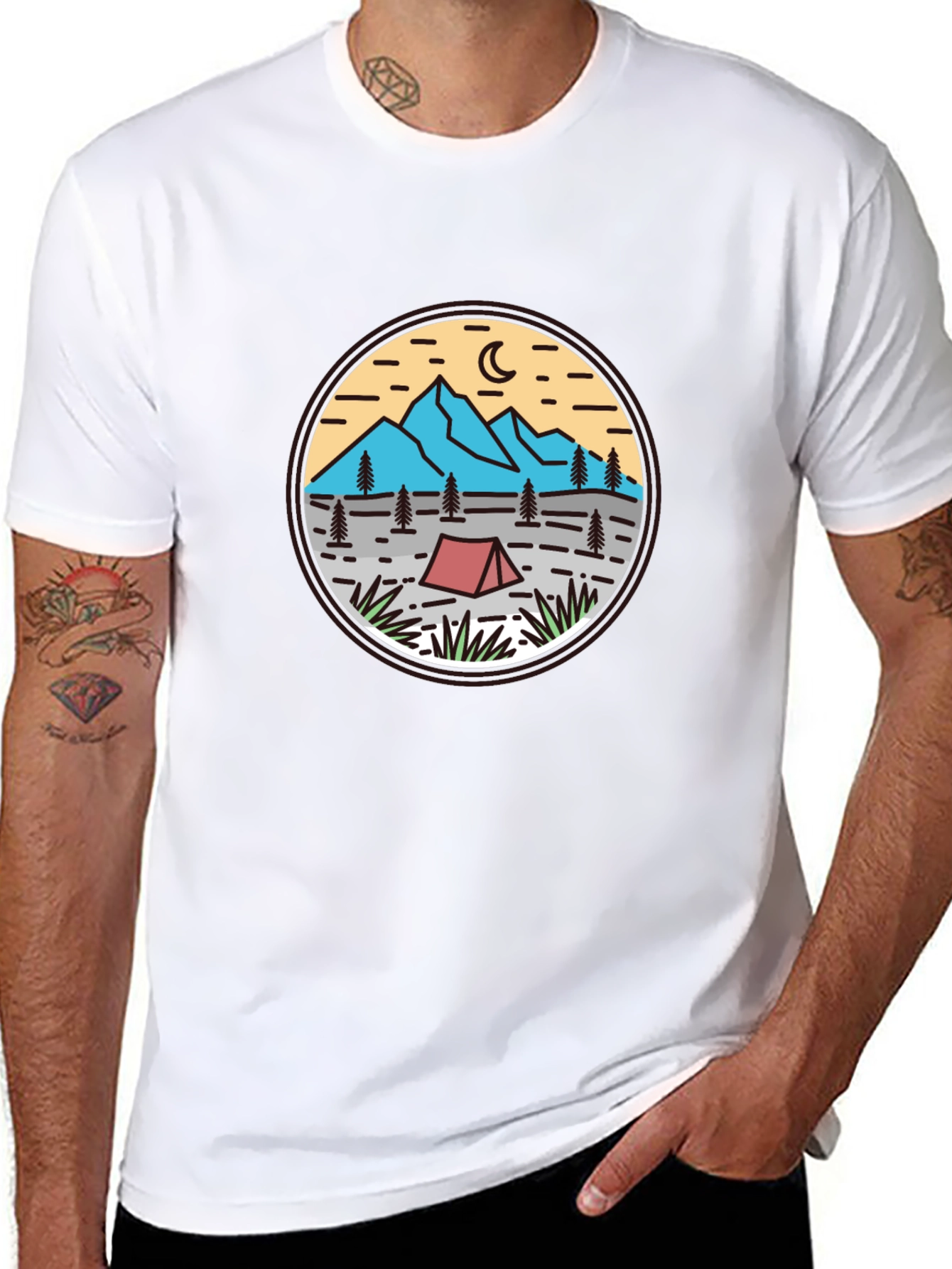 Camping Adventure T-Shirt - Mountain & Tent Design