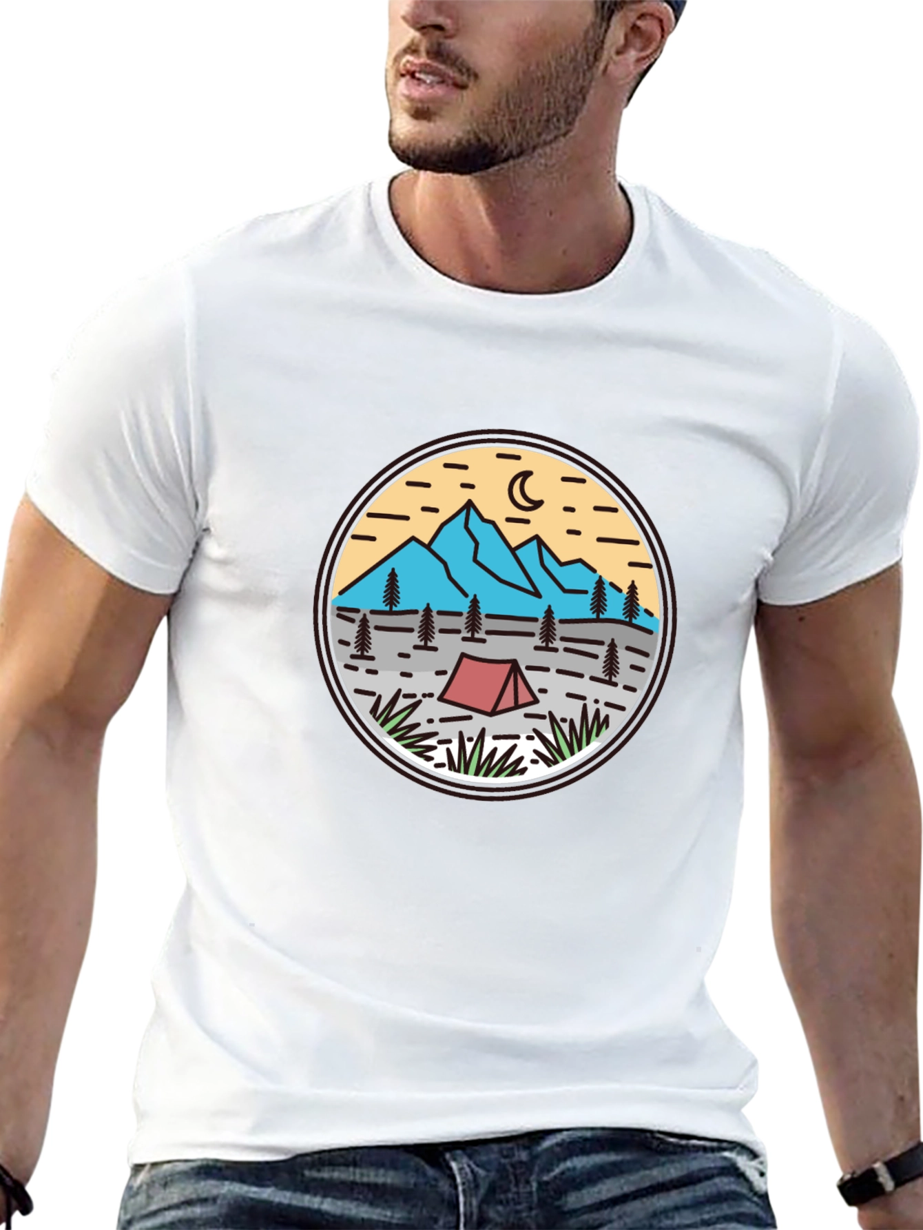 Camping Adventure T-Shirt - Mountain & Tent Design