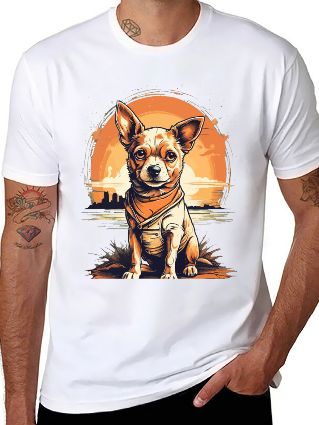 Dog Graphic T-Shirt - Chihuahua Sunset Design