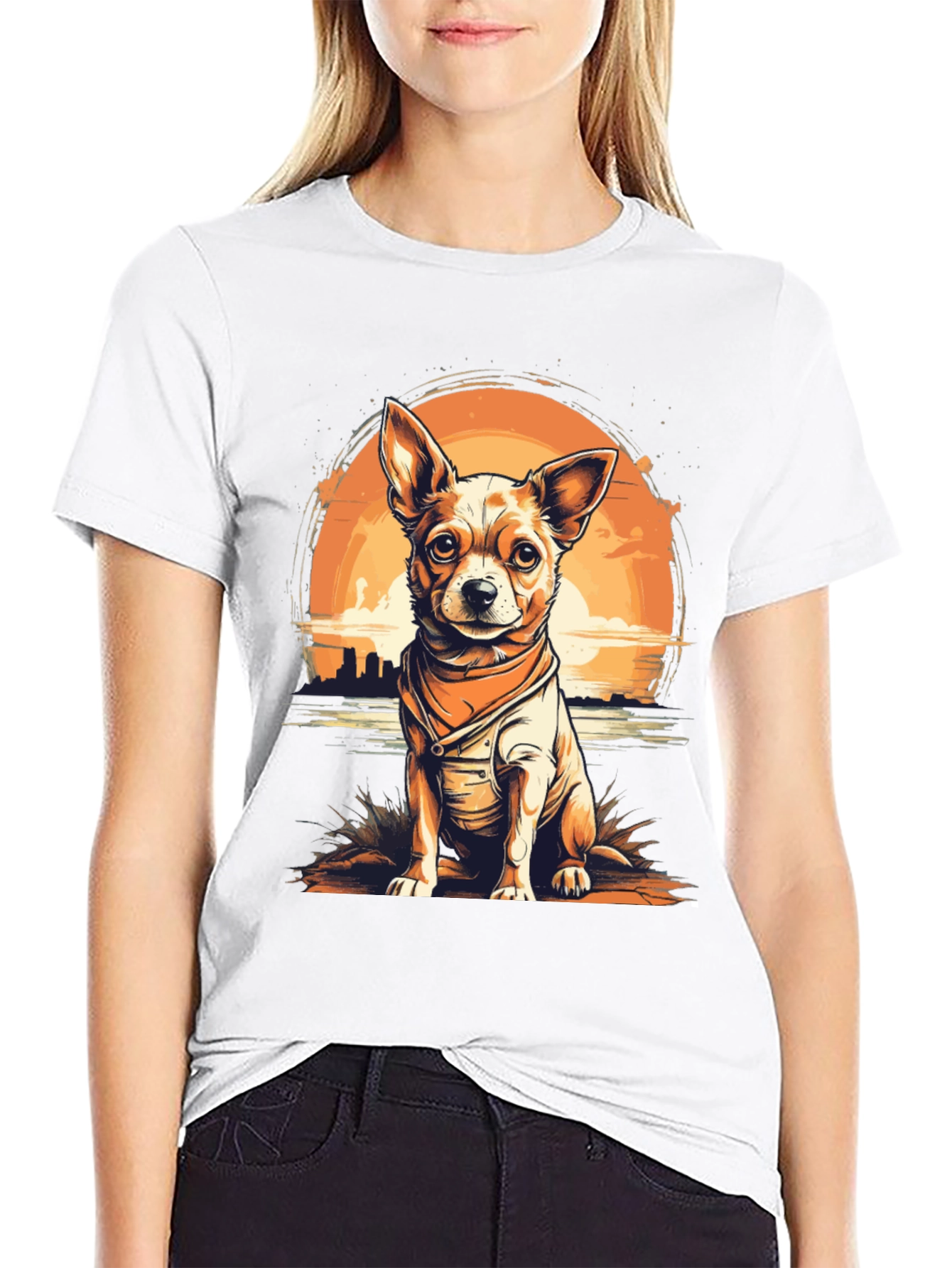 Dog Graphic T-Shirt - Chihuahua Sunset Design