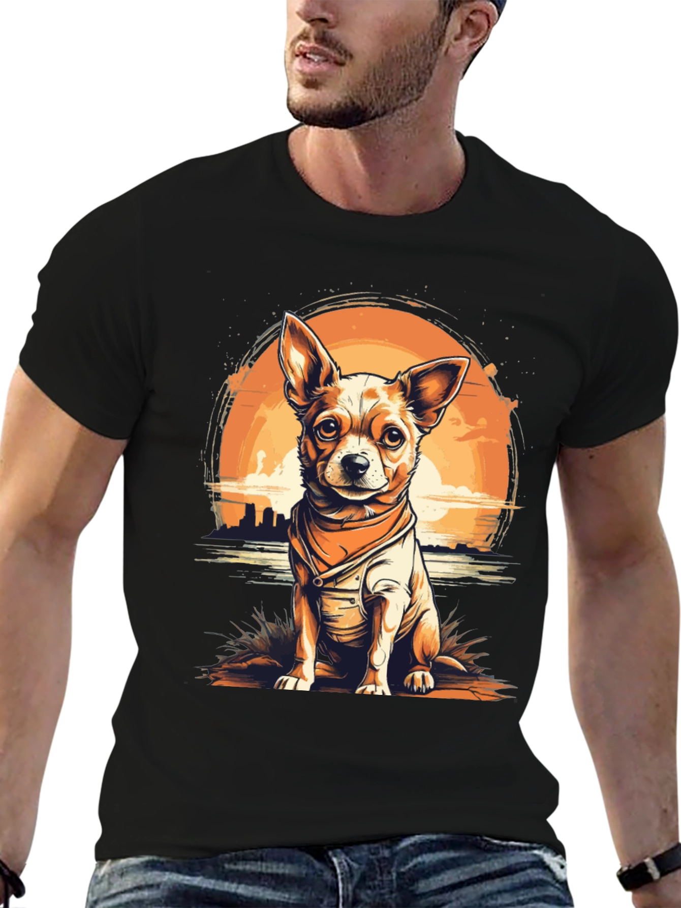 Dog Graphic T-Shirt - Chihuahua Sunset Design