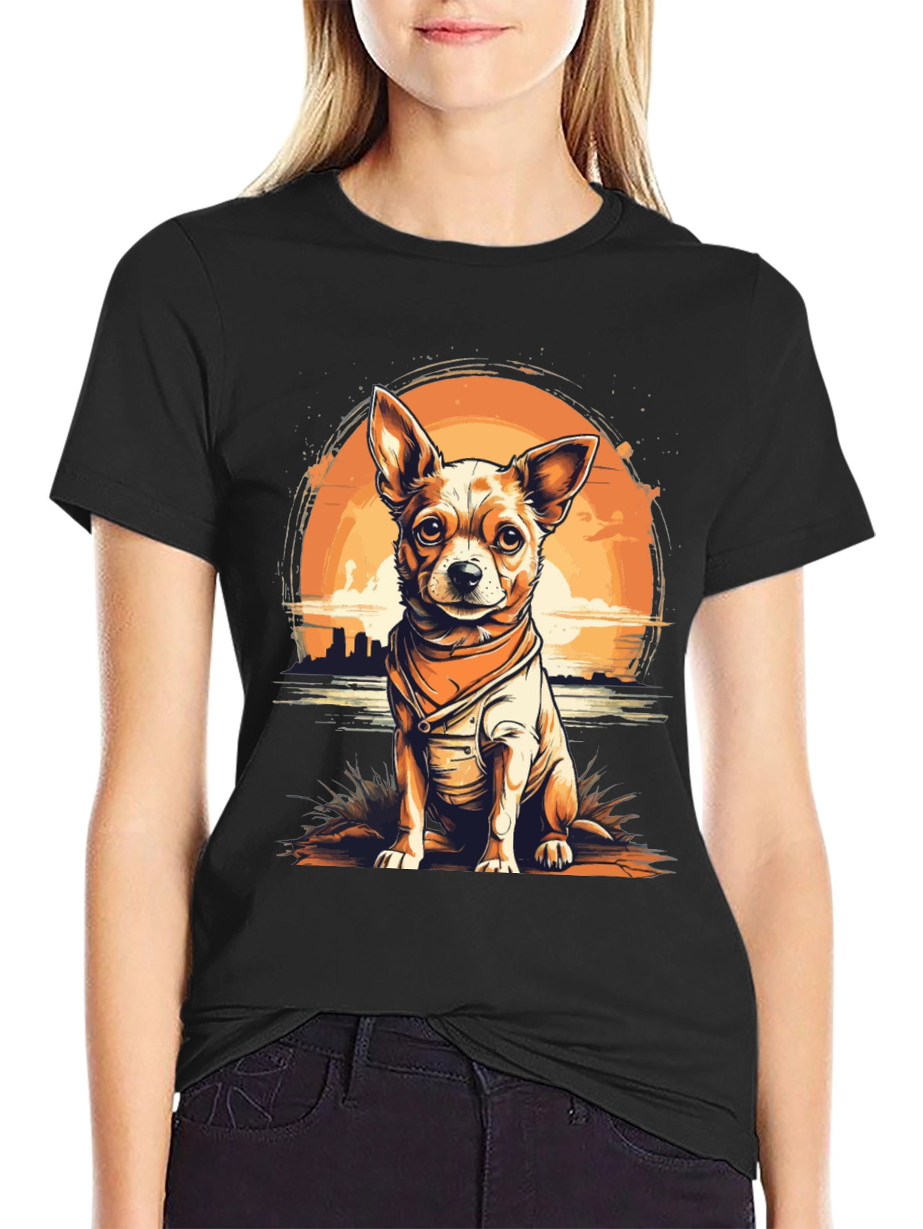 Dog Graphic T-Shirt - Chihuahua Sunset Design