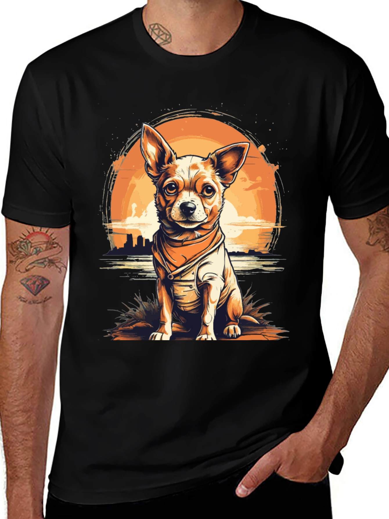 Dog Graphic T-Shirt - Chihuahua Sunset Design