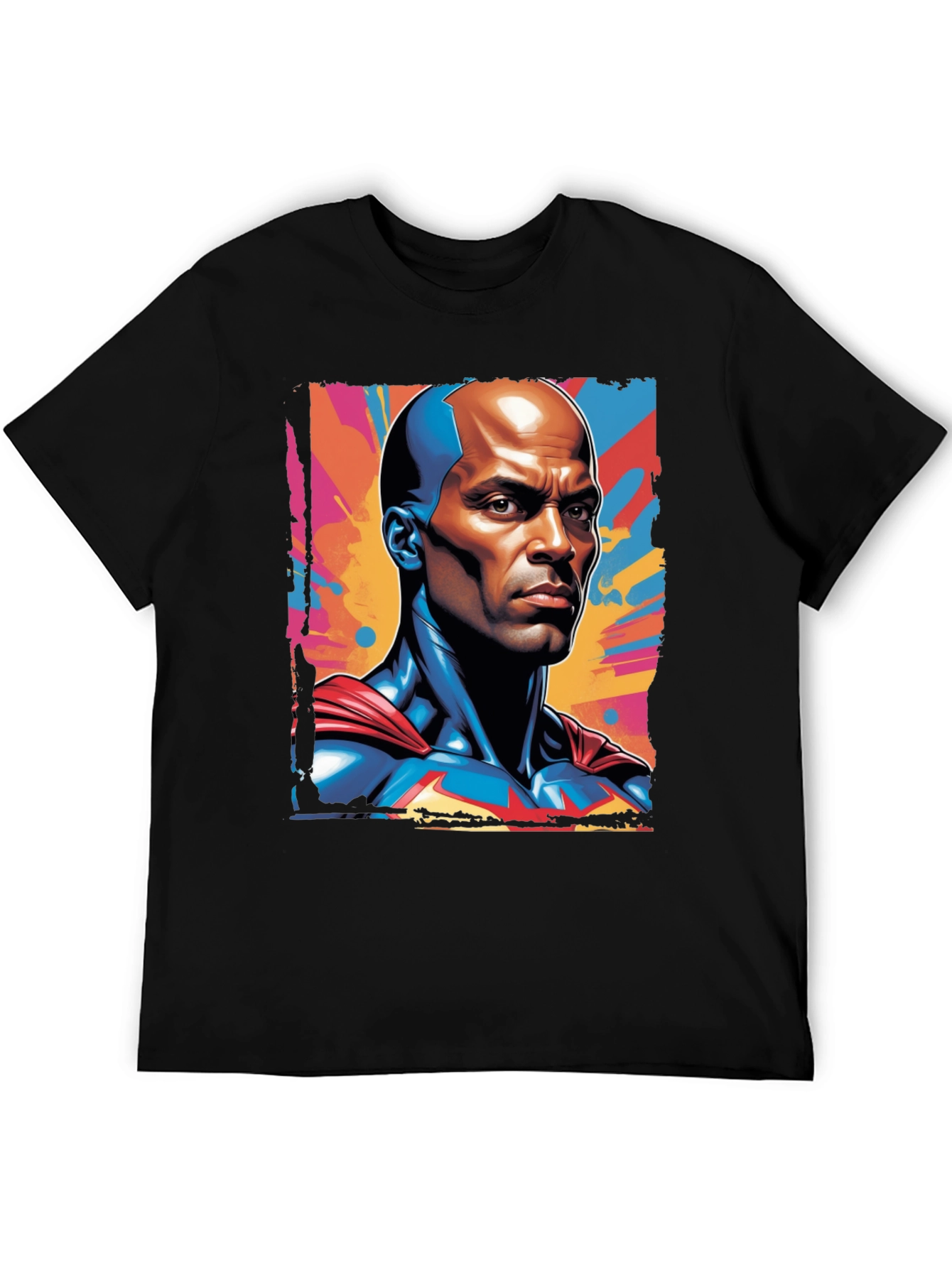 Bold Superhero Graphic Tee - Black Cotton