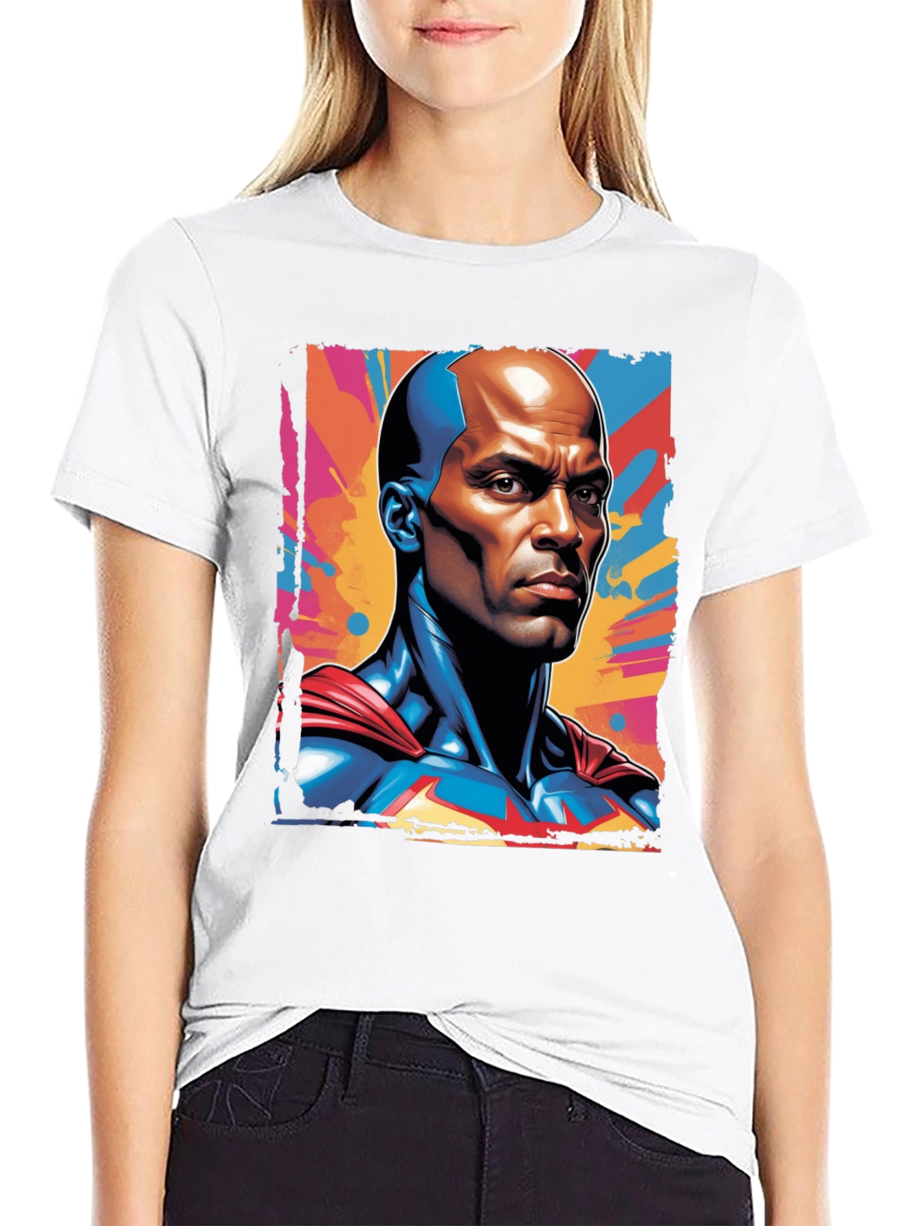 Bold Superhero Graphic Tee - Black Cotton