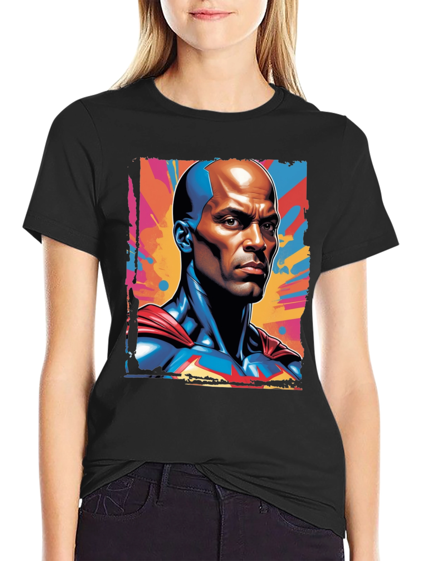 Bold Superhero Graphic Tee - Black Cotton