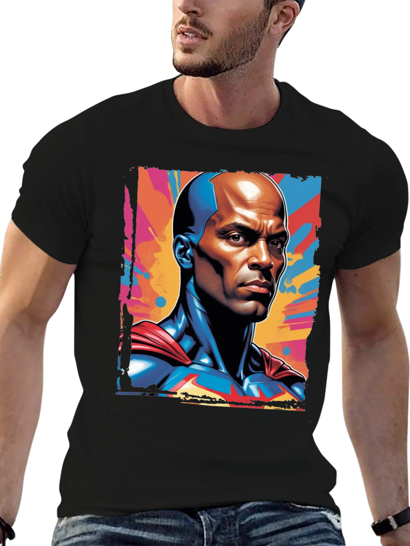 Bold Superhero Graphic Tee - Black Cotton