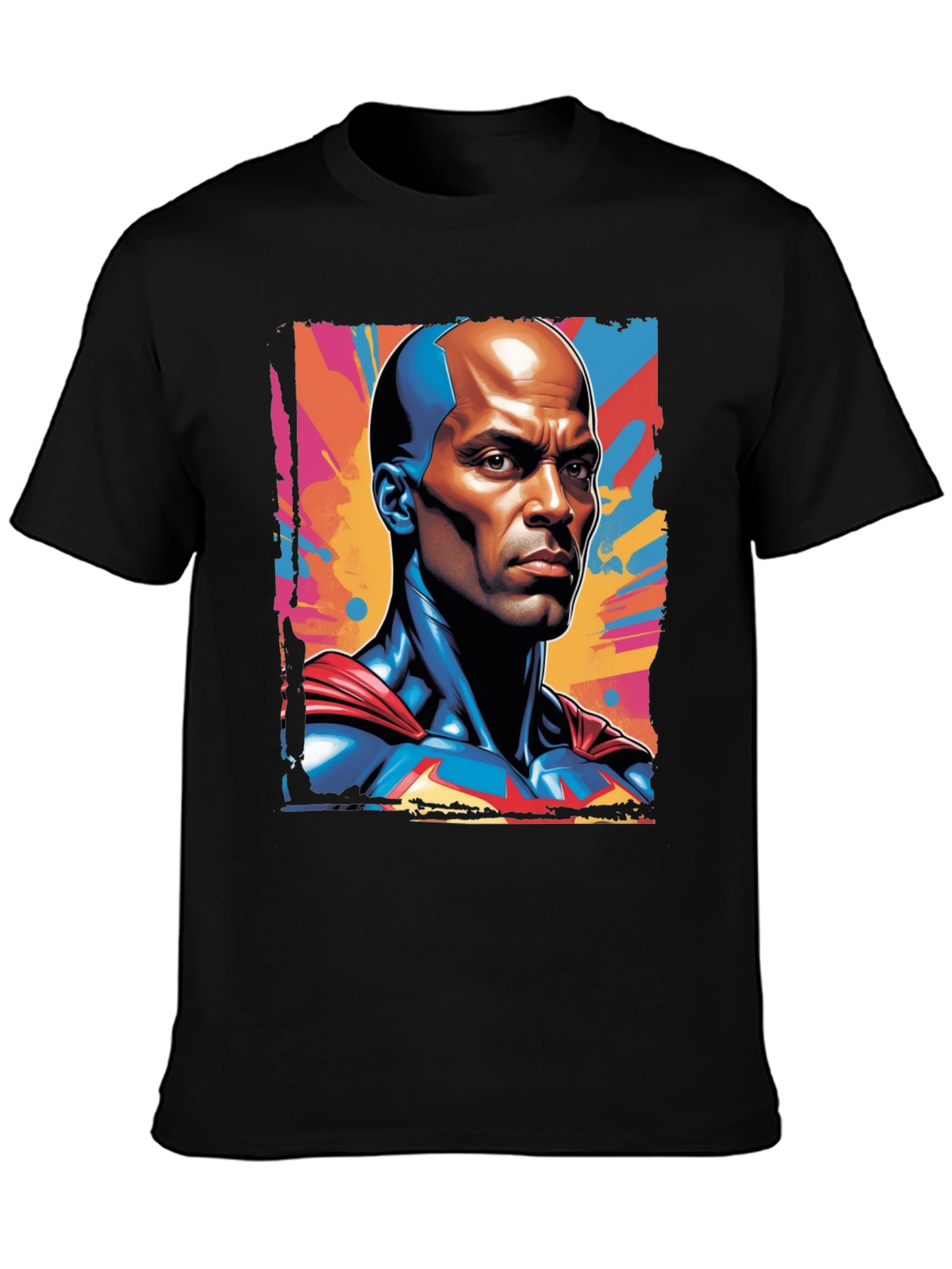Bold Superhero Graphic Tee - Black Cotton