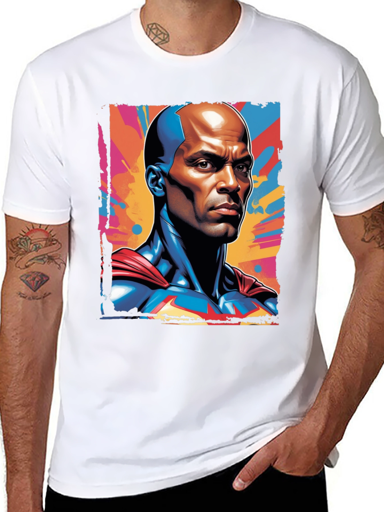 Bold Superhero Graphic Tee - Black Cotton