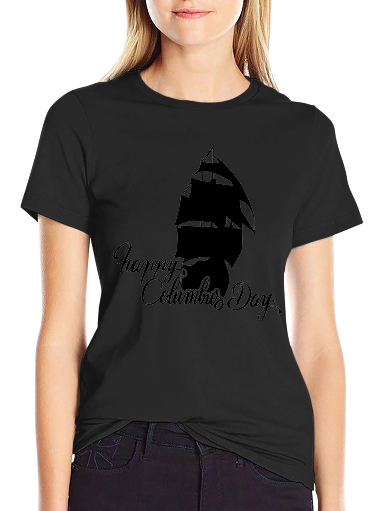 Happy Columbus Day Black T-Shirt