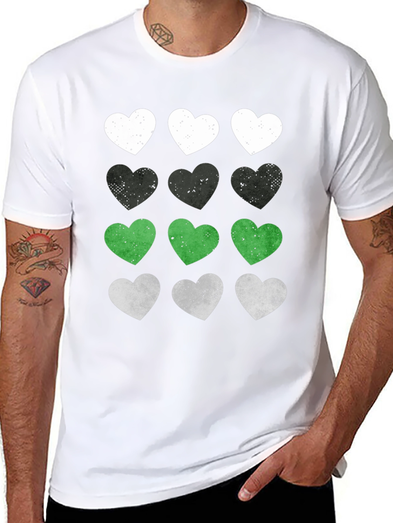 Heart Pattern Graphic Tee - Soft Cotton Blend