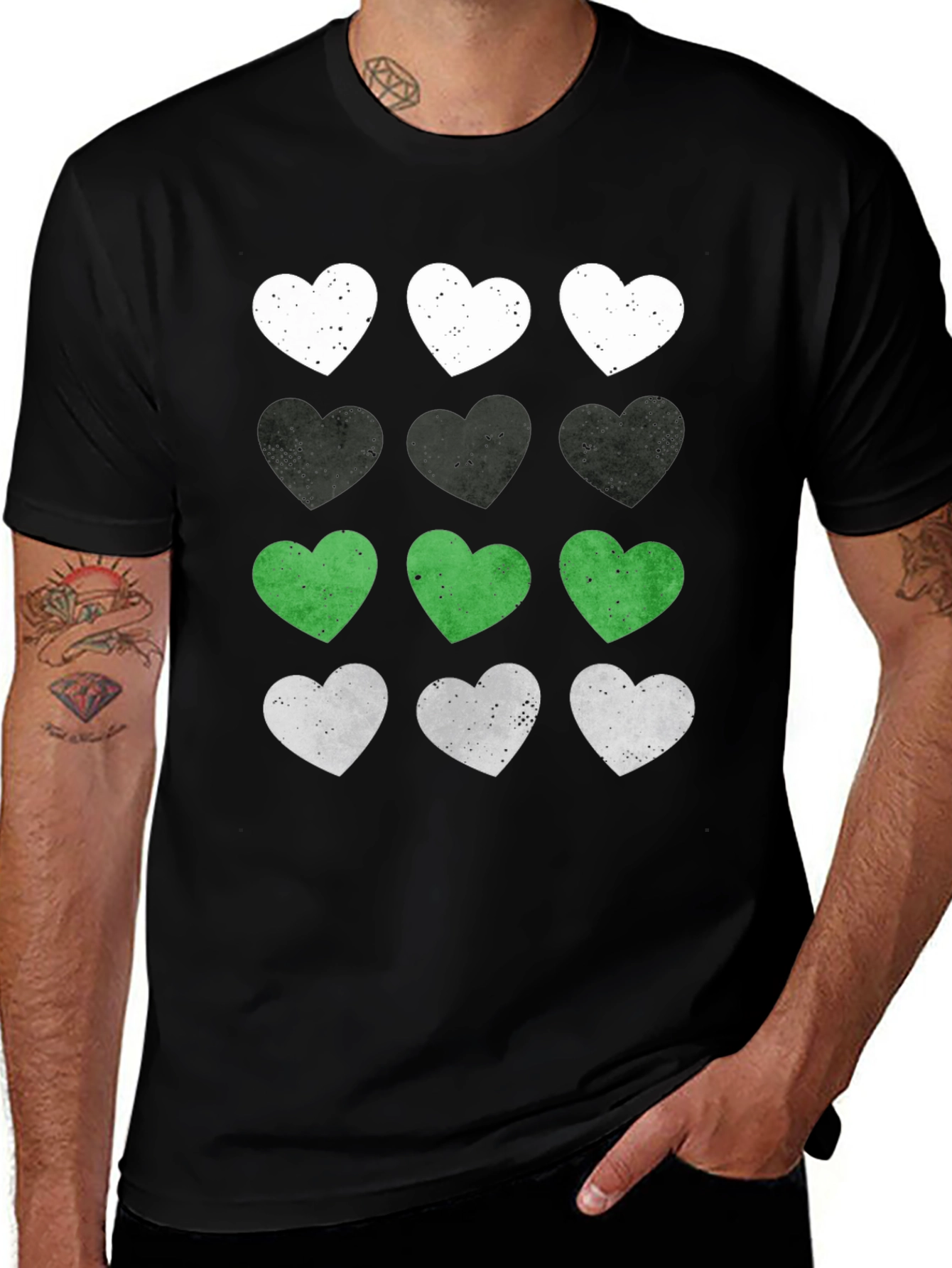 Heart Pattern Graphic Tee - Soft Cotton Blend