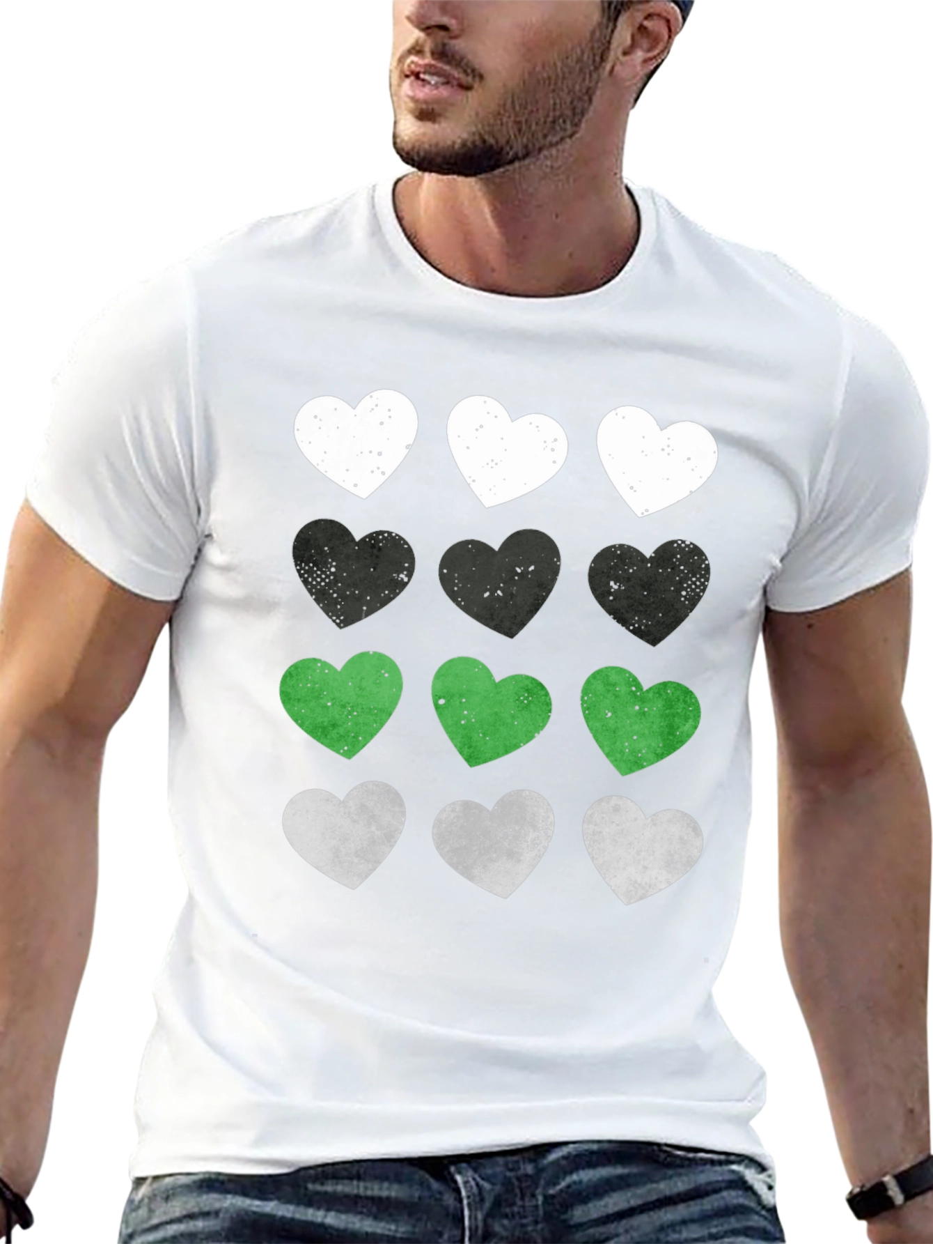 Heart Pattern Graphic Tee - Soft Cotton Blend