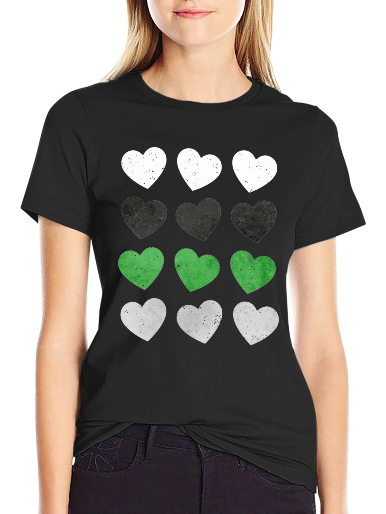 Heart Pattern Graphic Tee - Soft Cotton Blend
