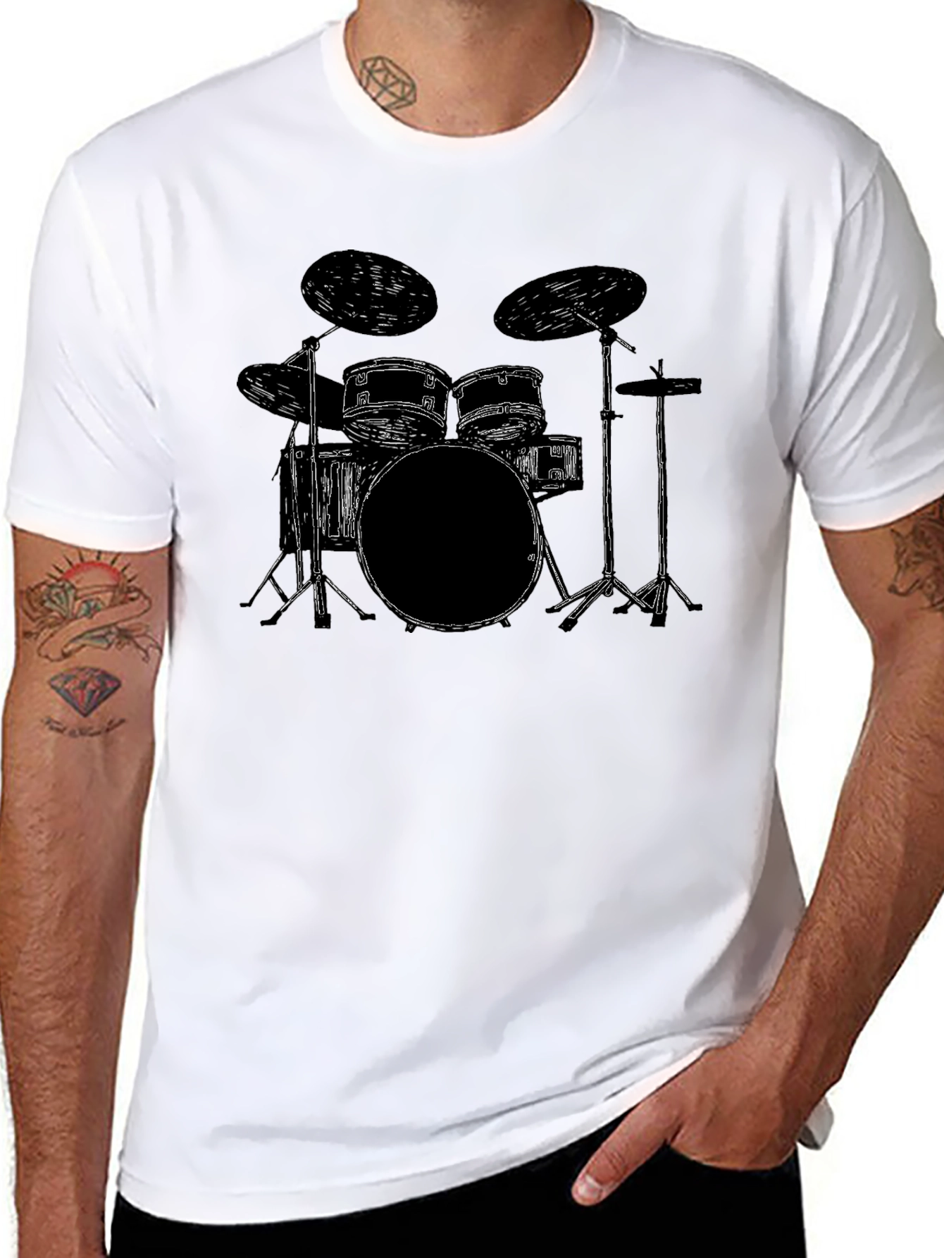 Drum Kit Graphic T-Shirt - Black Cotton Tee