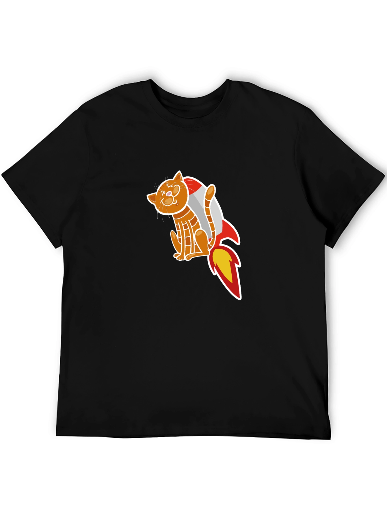 Cat Rocket T-Shirt - Black Graphic Tee