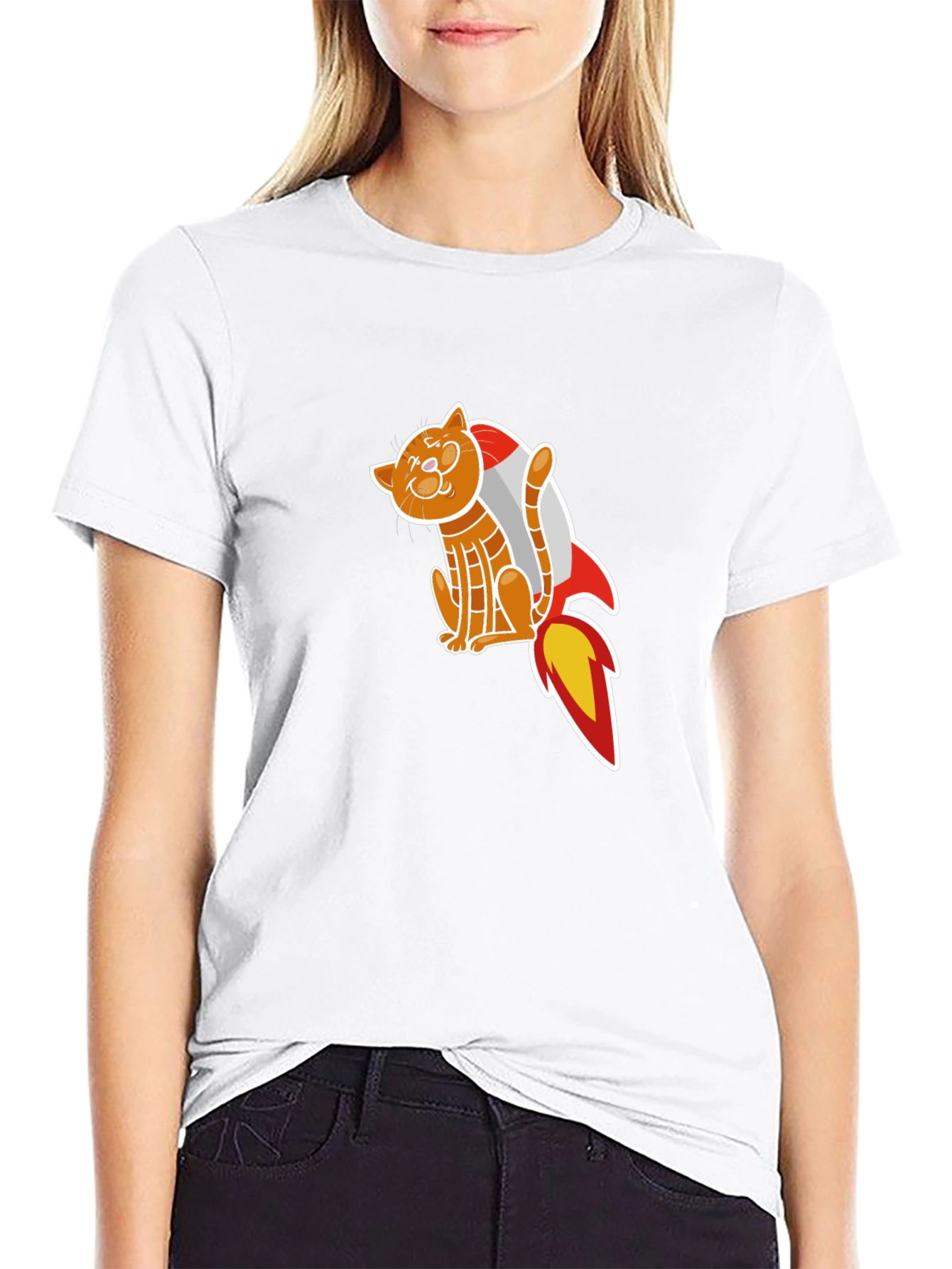 Cat Rocket T-Shirt - Black Graphic Tee