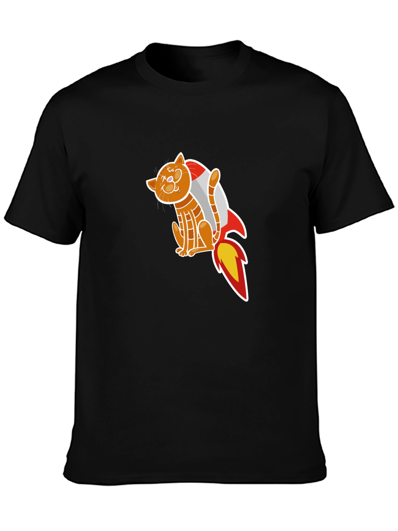 Cat Rocket T-Shirt - Black Graphic Tee