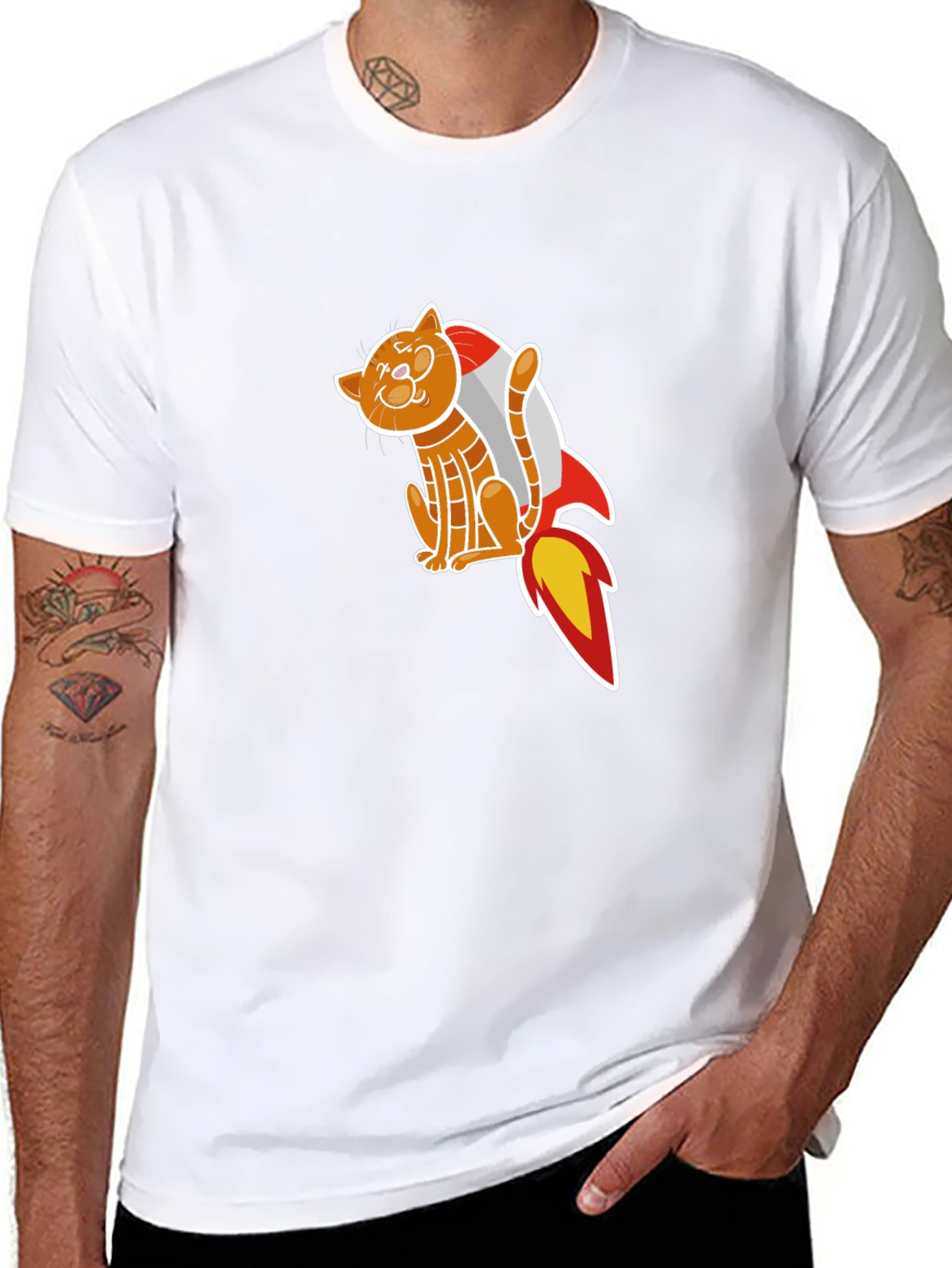 Cat Rocket T-Shirt - Black Graphic Tee