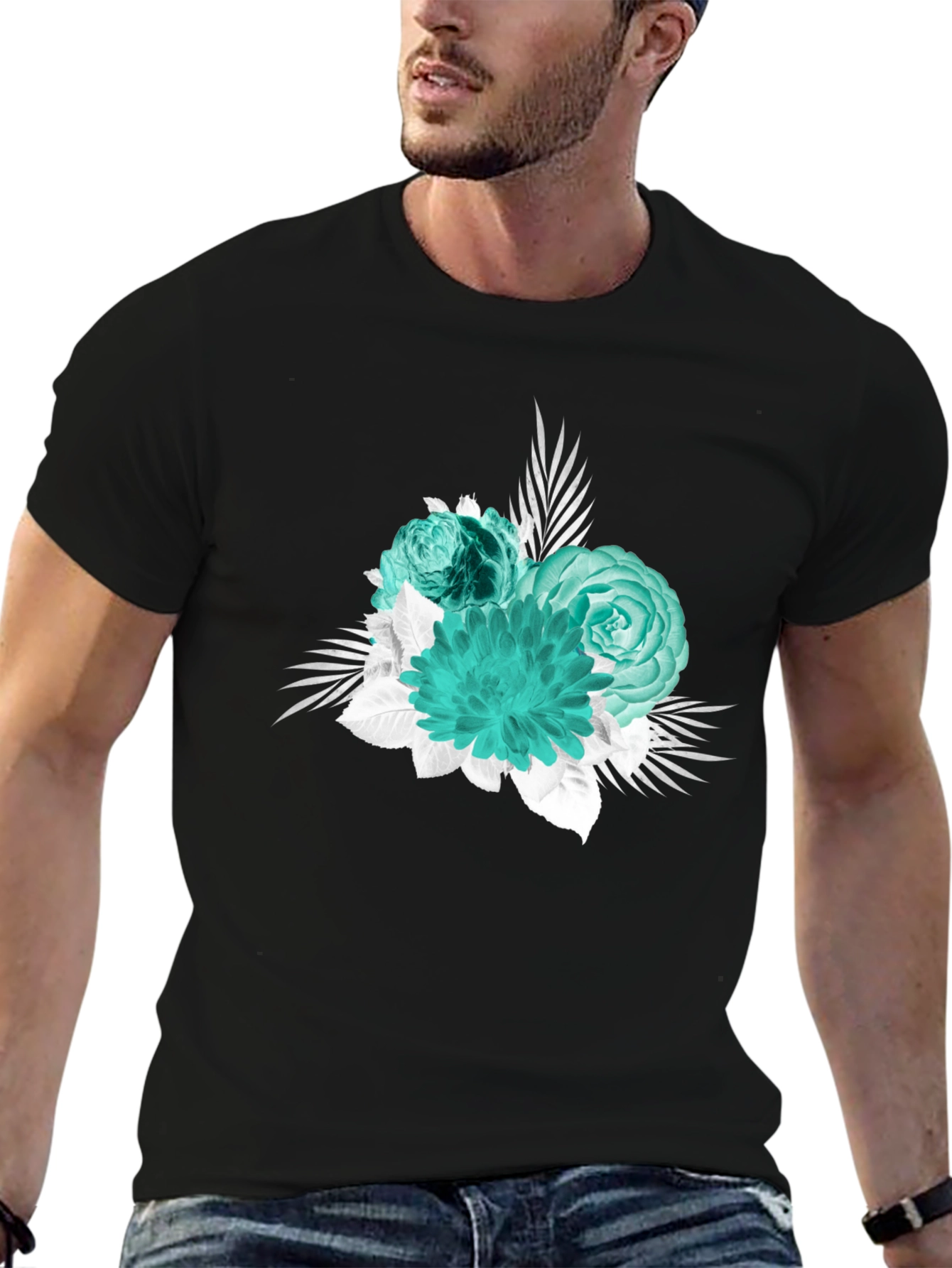 Floral Graphic Print Black T-Shirt