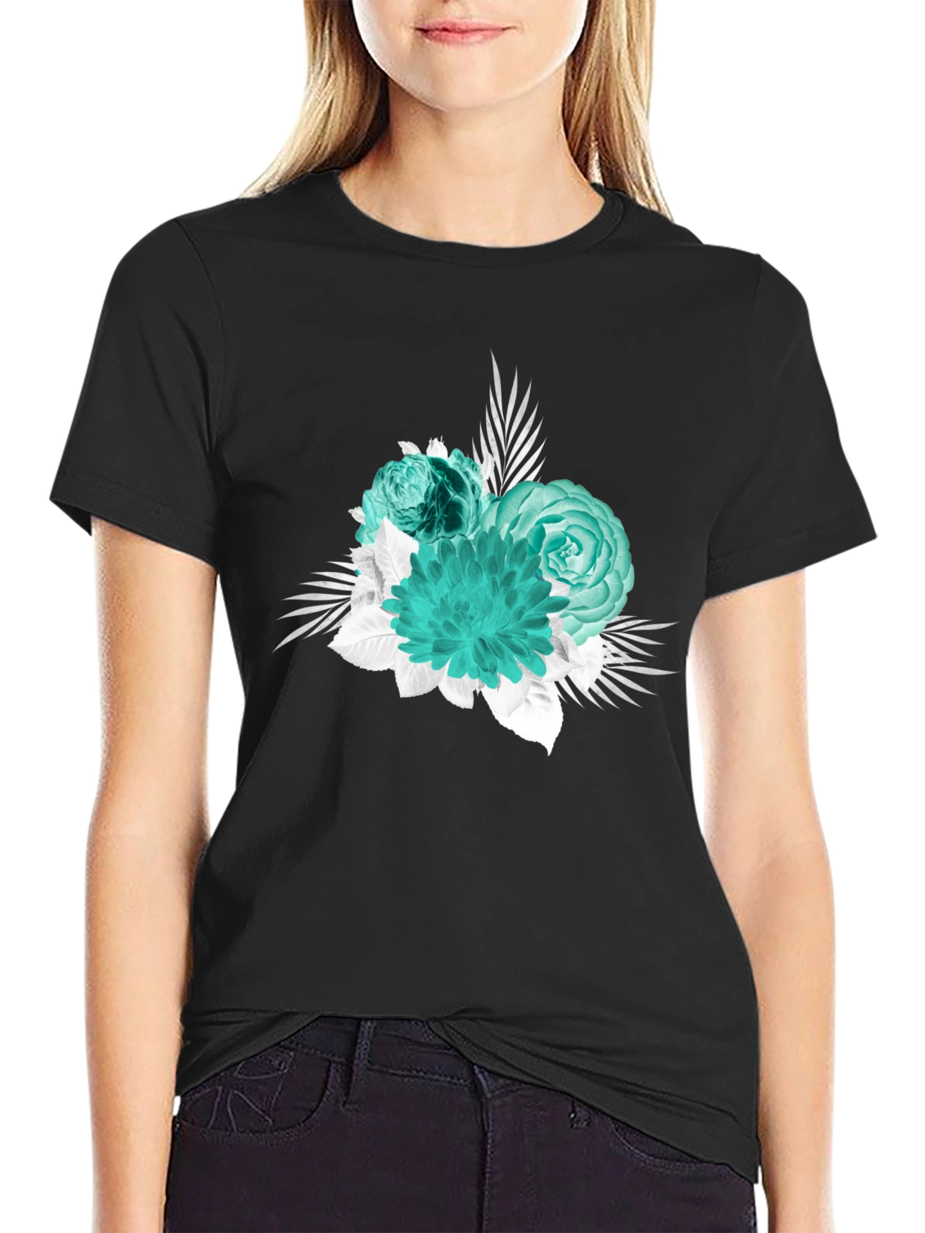 Floral Graphic Print Black T-Shirt