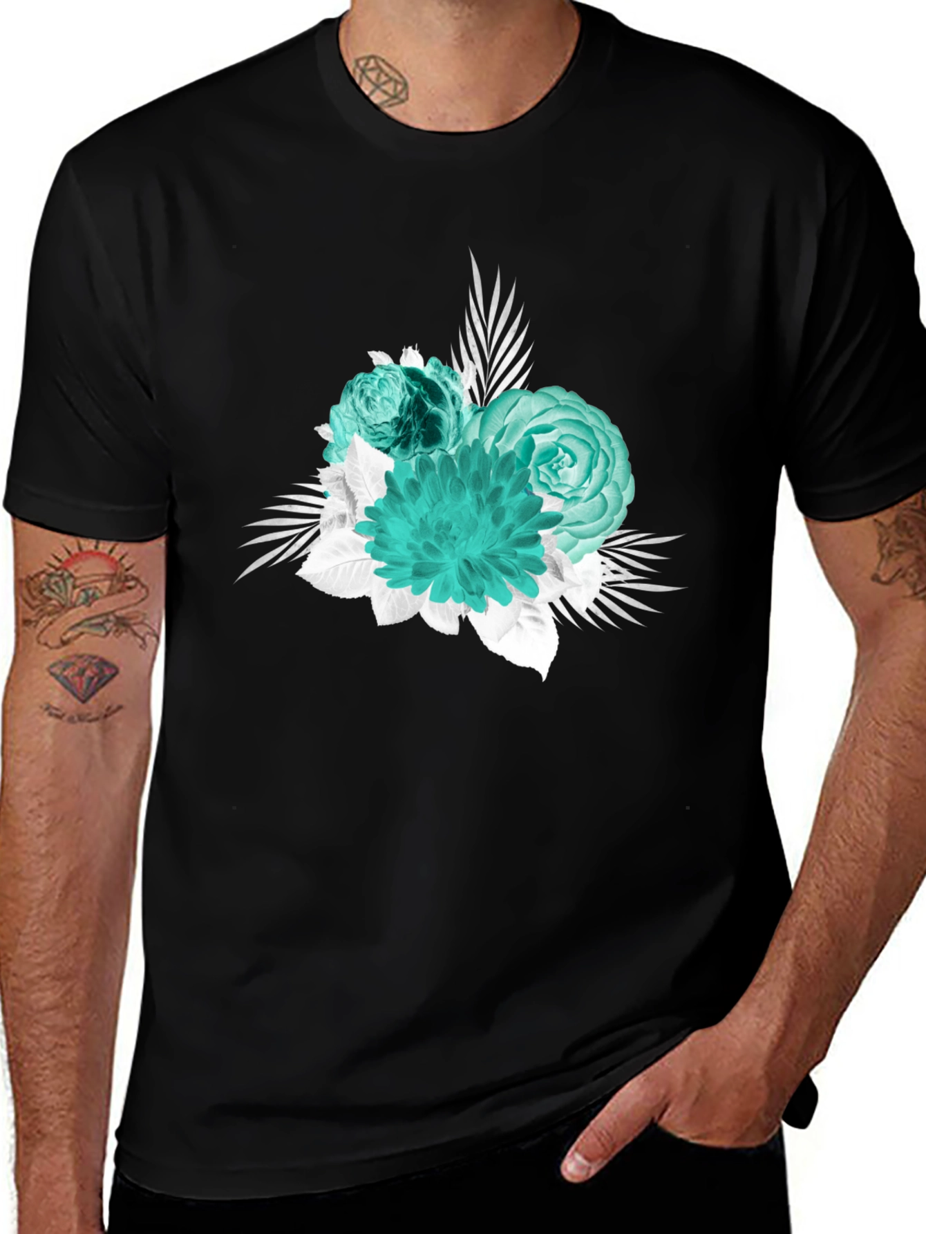 Floral Graphic Print Black T-Shirt
