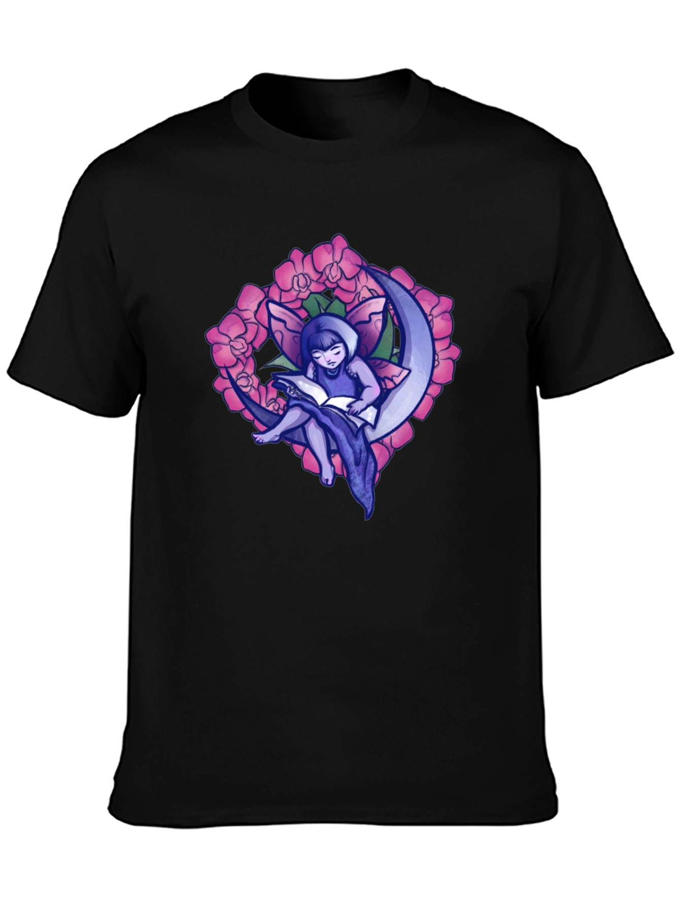 Fairy on Moon T-Shirt - Black Graphic Tee