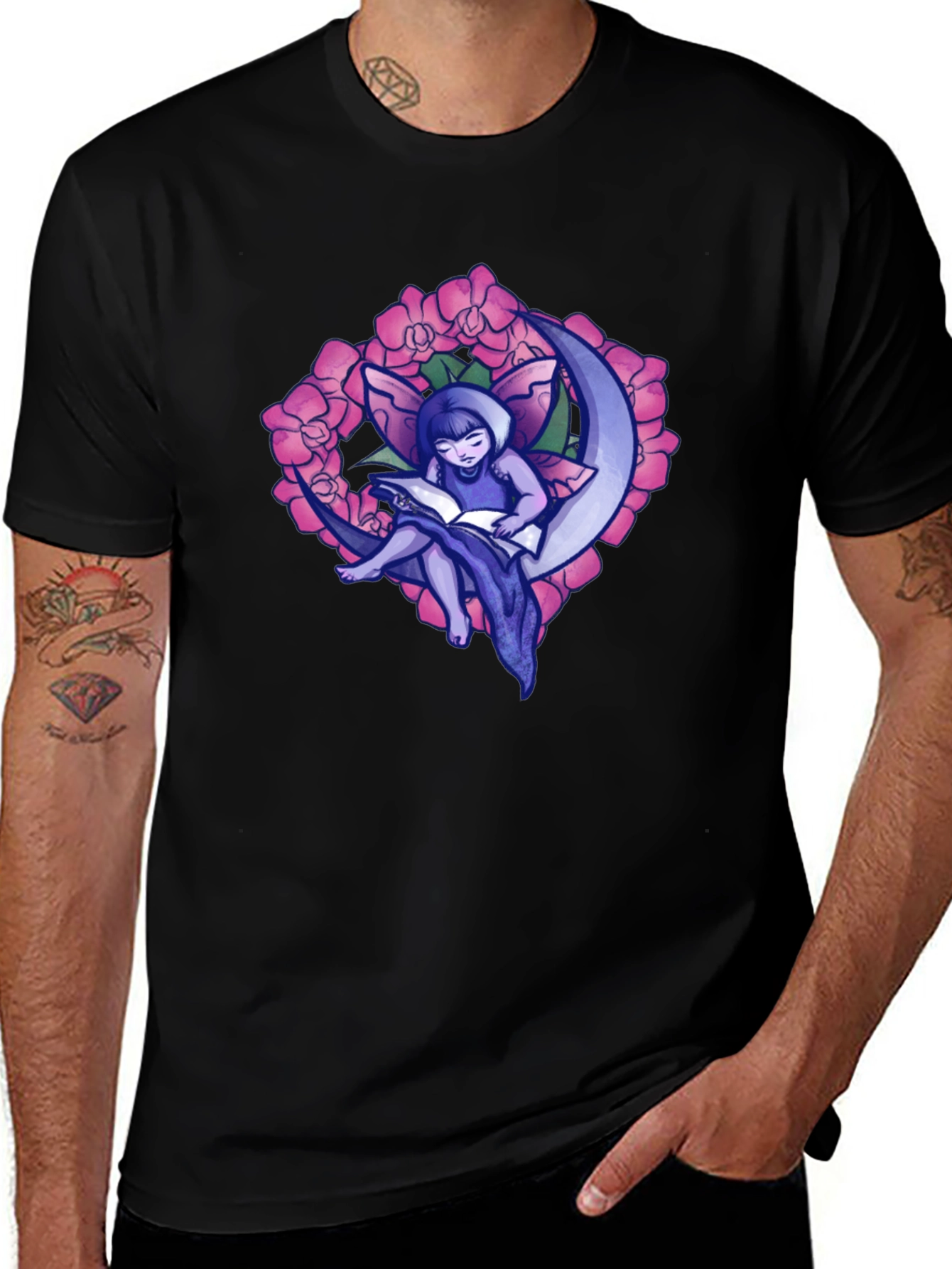 Fairy on Moon T-Shirt - Black Graphic Tee