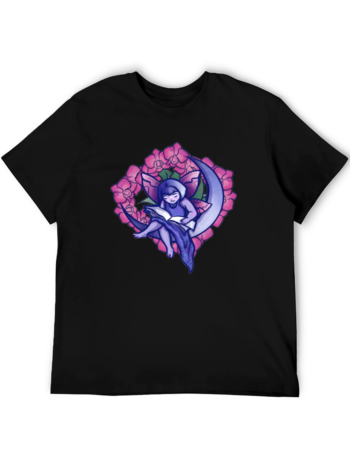 Fairy on Moon T-Shirt - Black Graphic Tee