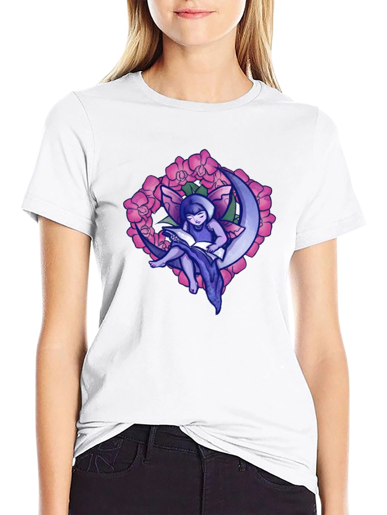 Fairy on Moon T-Shirt - Black Graphic Tee