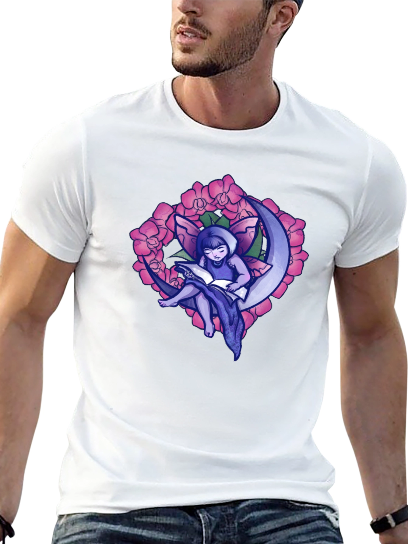 Fairy on Moon T-Shirt - Black Graphic Tee