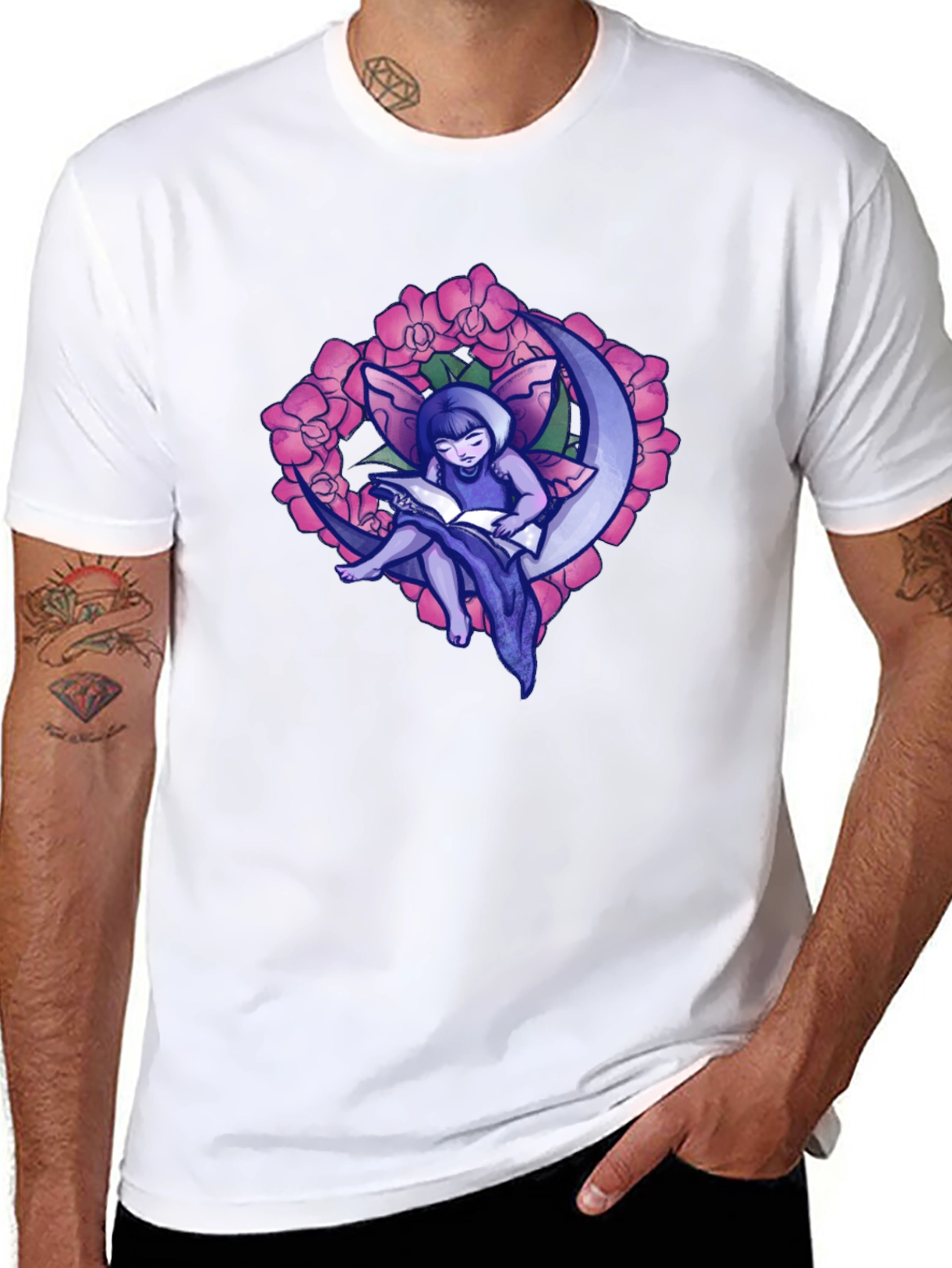Fairy on Moon T-Shirt - Black Graphic Tee