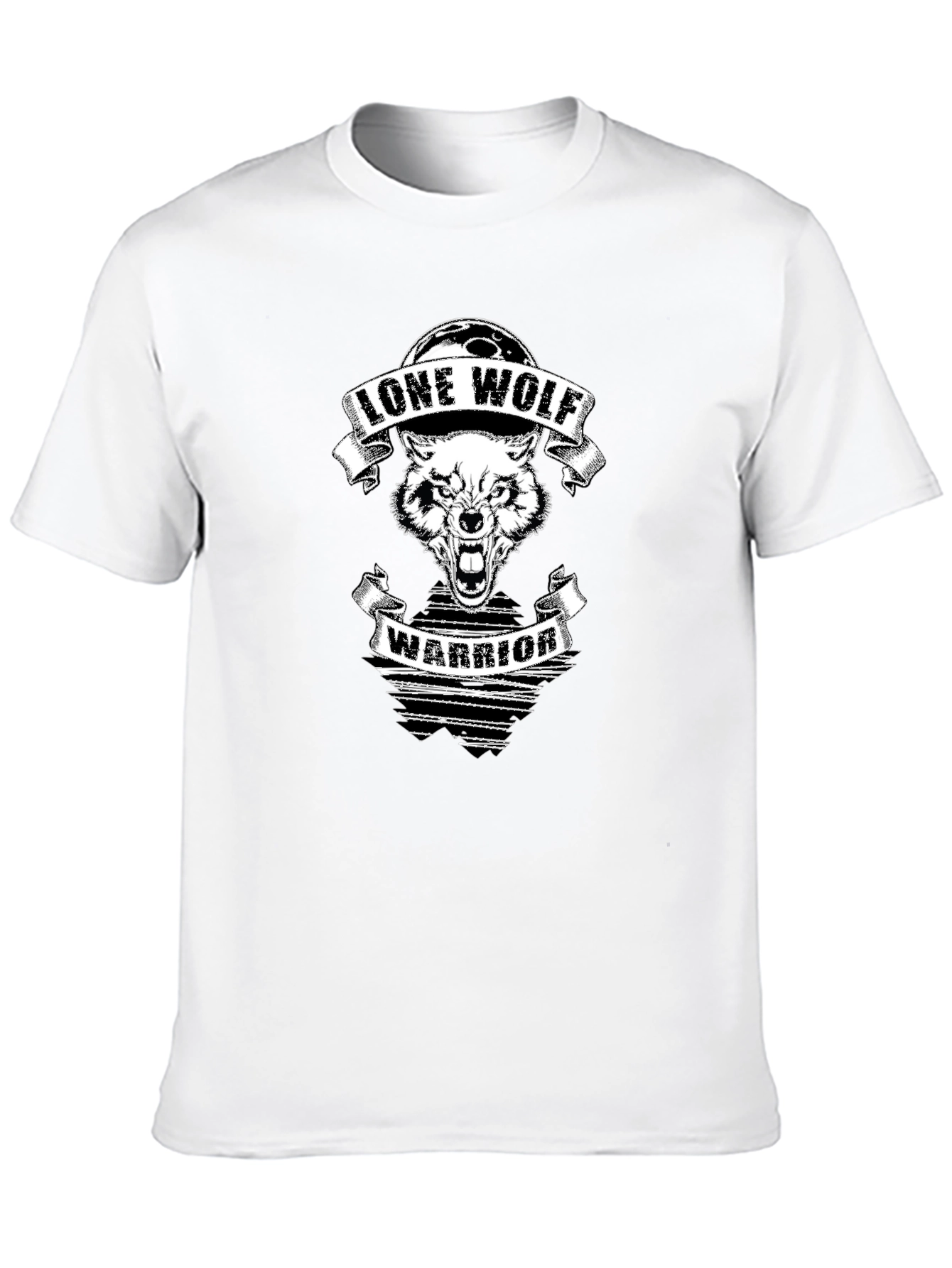 Lone Wolf Warrior Graphic Print Black T-Shirt