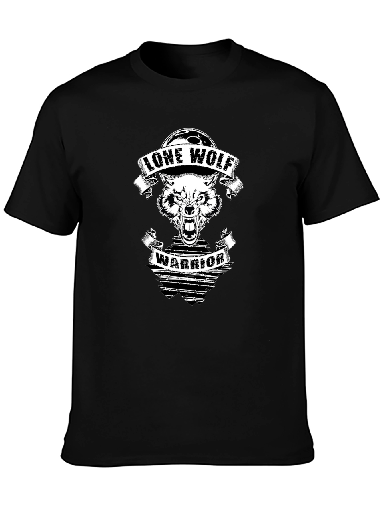 Lone Wolf Warrior Graphic Print Black T-Shirt