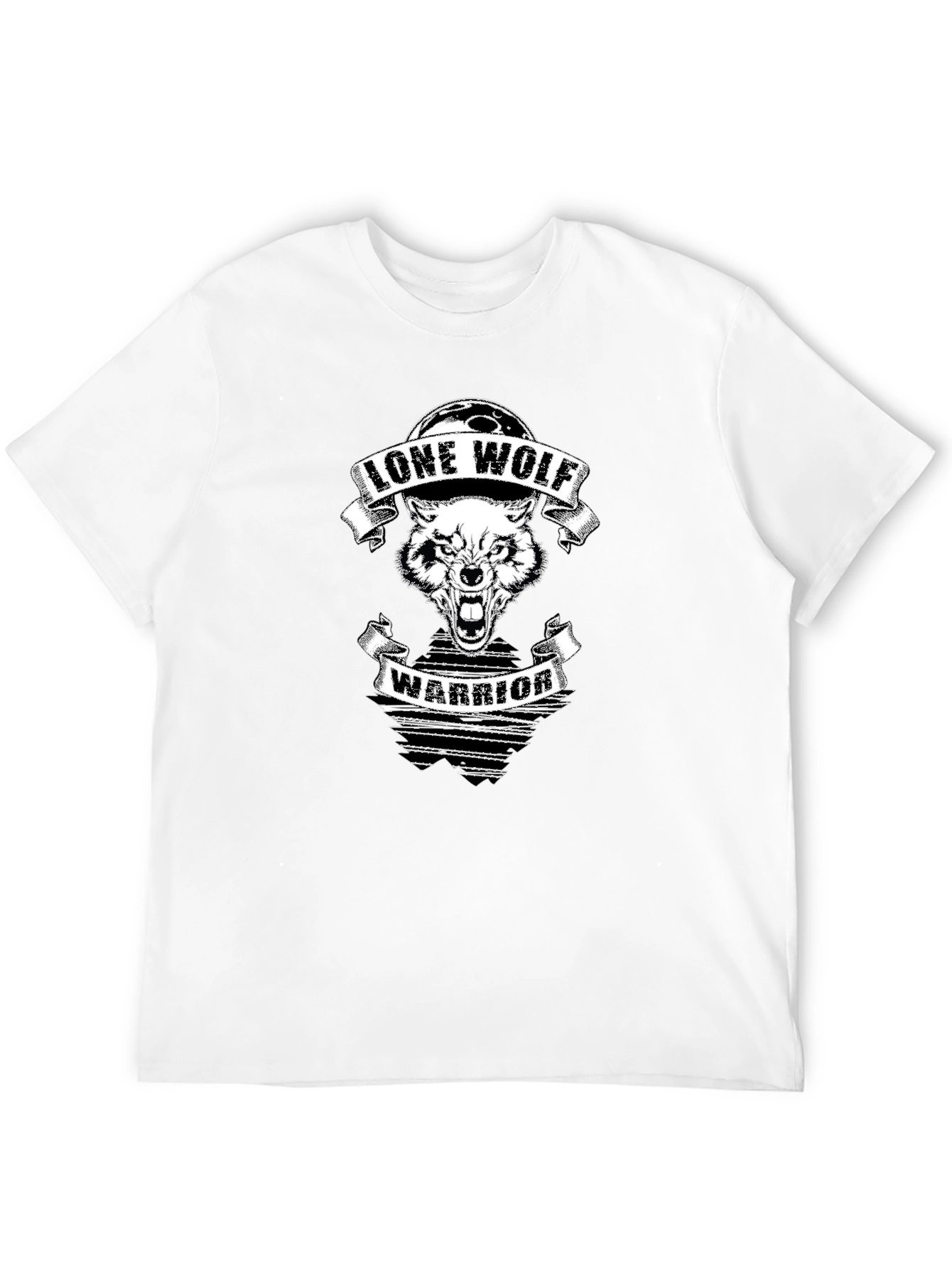 Lone Wolf Warrior Graphic Print Black T-Shirt