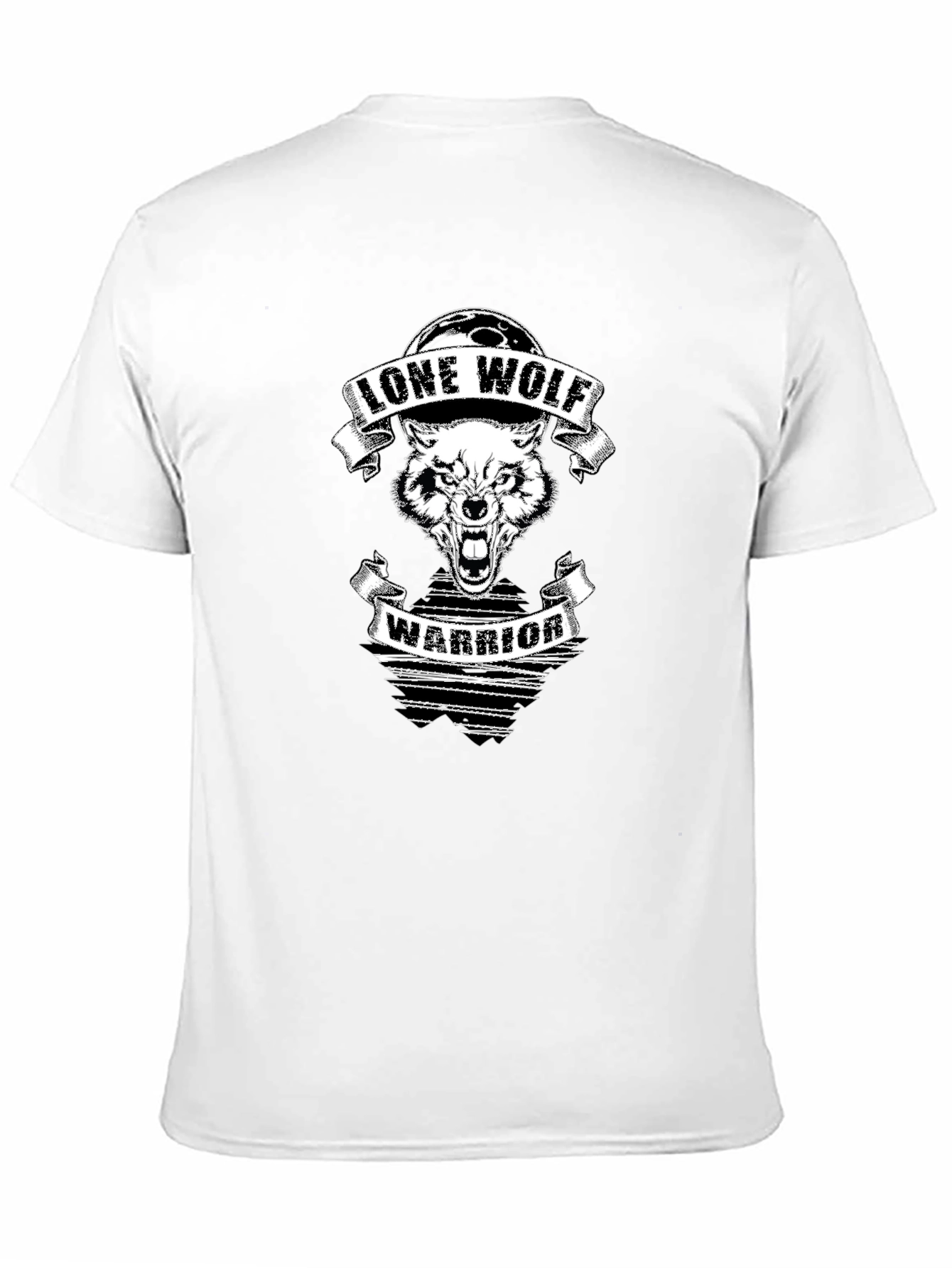 Lone Wolf Warrior Graphic Print Black T-Shirt
