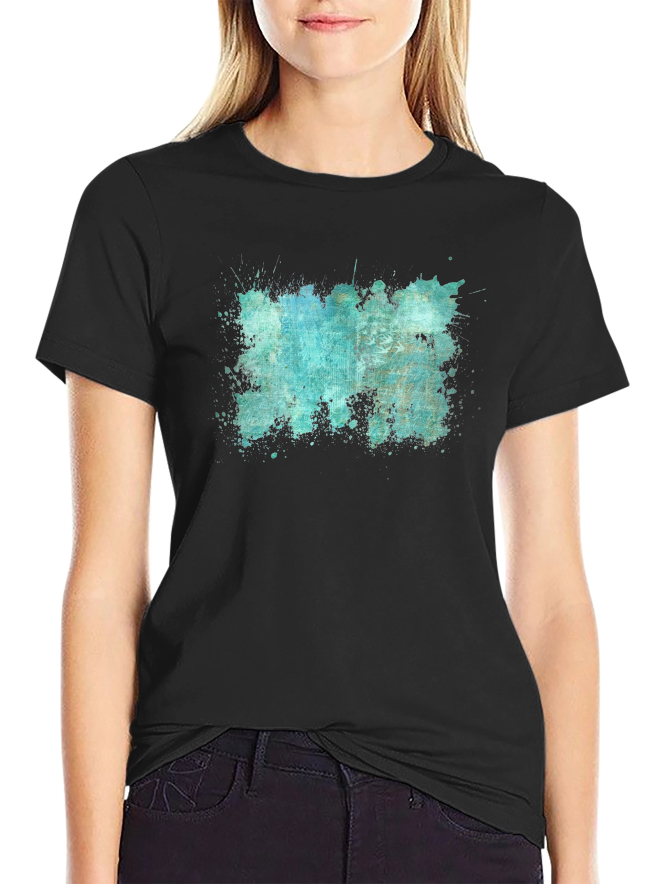 Abstract Splatter Print Black T-Shirt