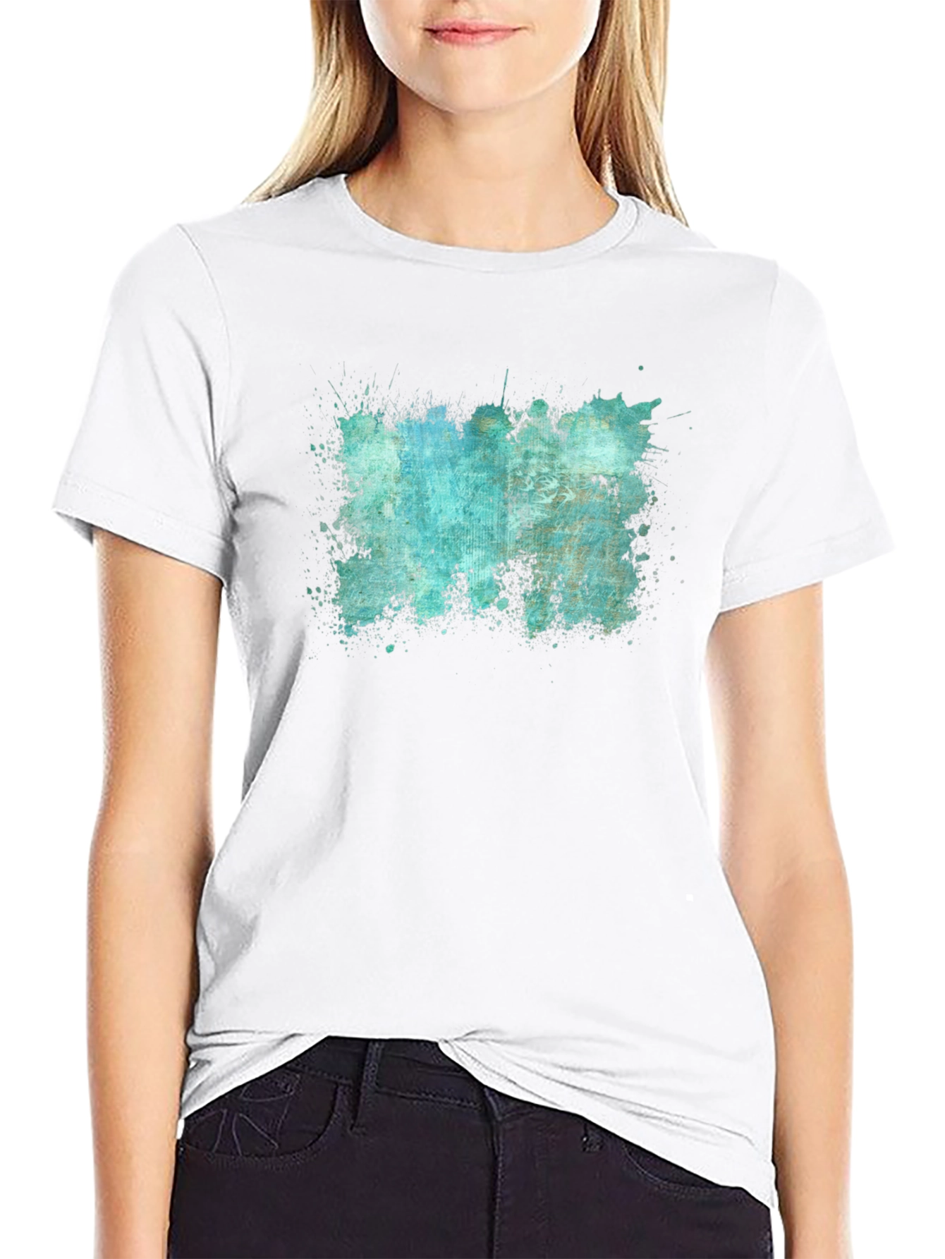 Abstract Splatter Print Black T-Shirt
