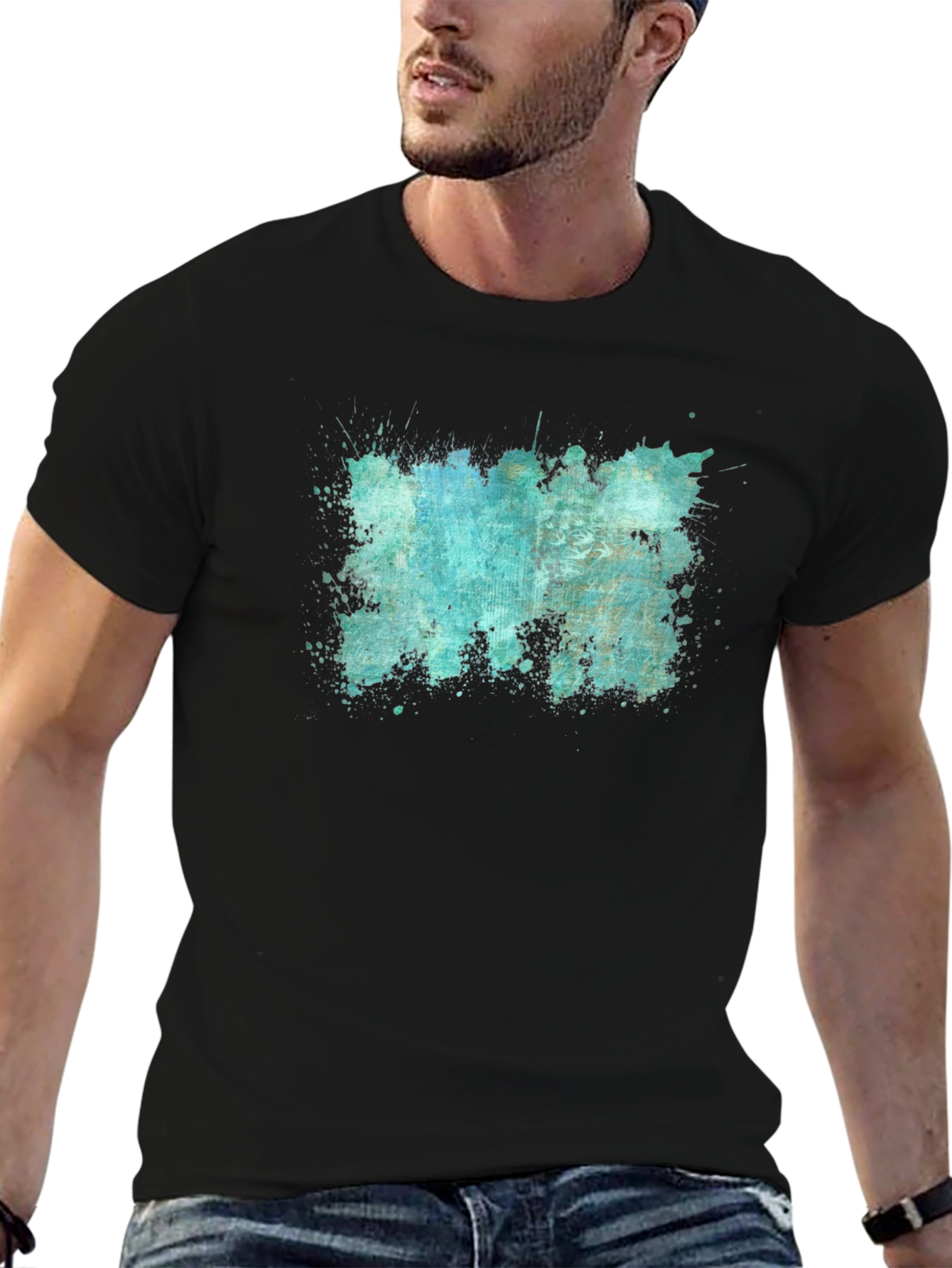 Abstract Splatter Print Black T-Shirt