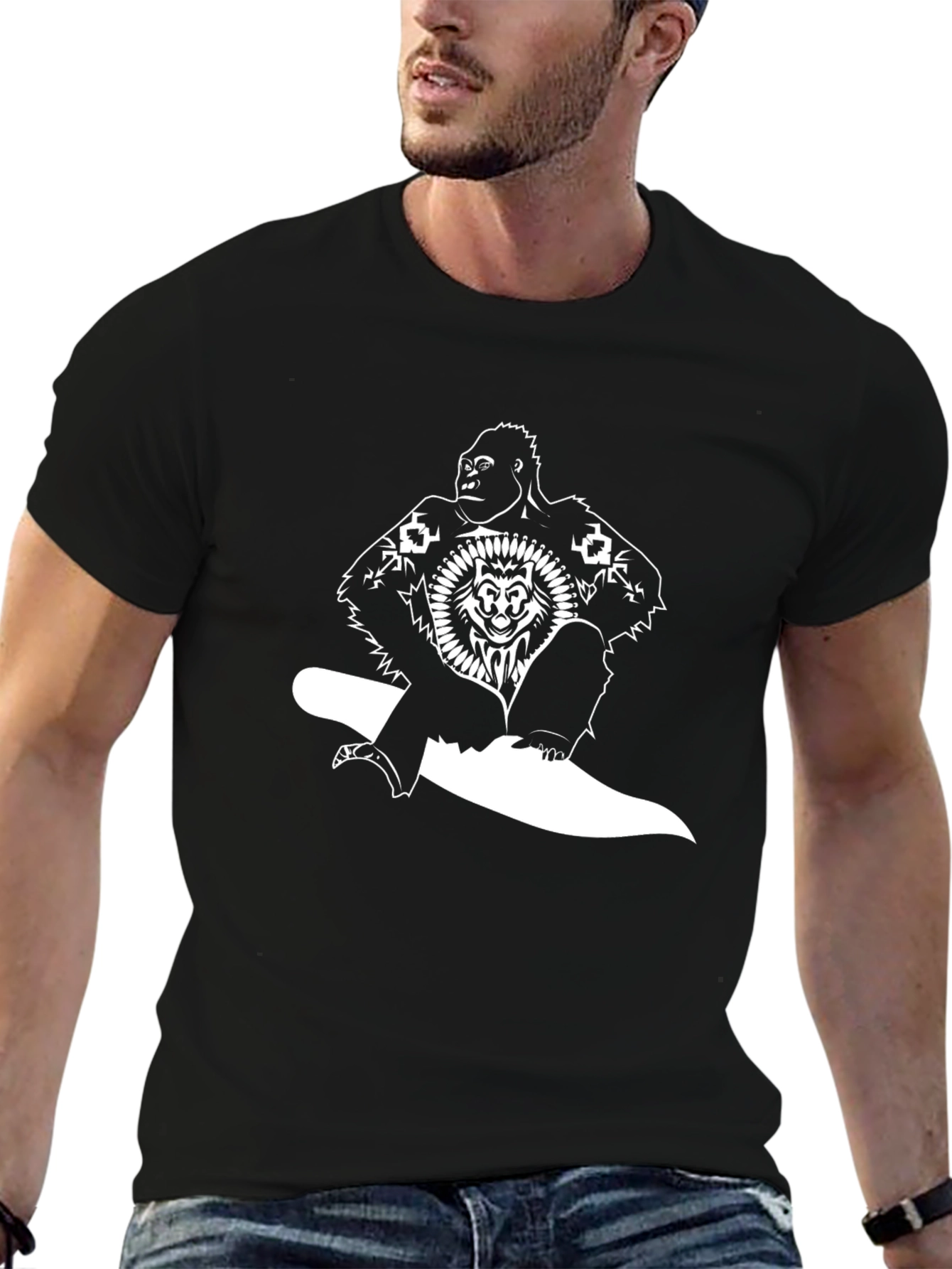 Black Gorilla Lion Graphic Tee