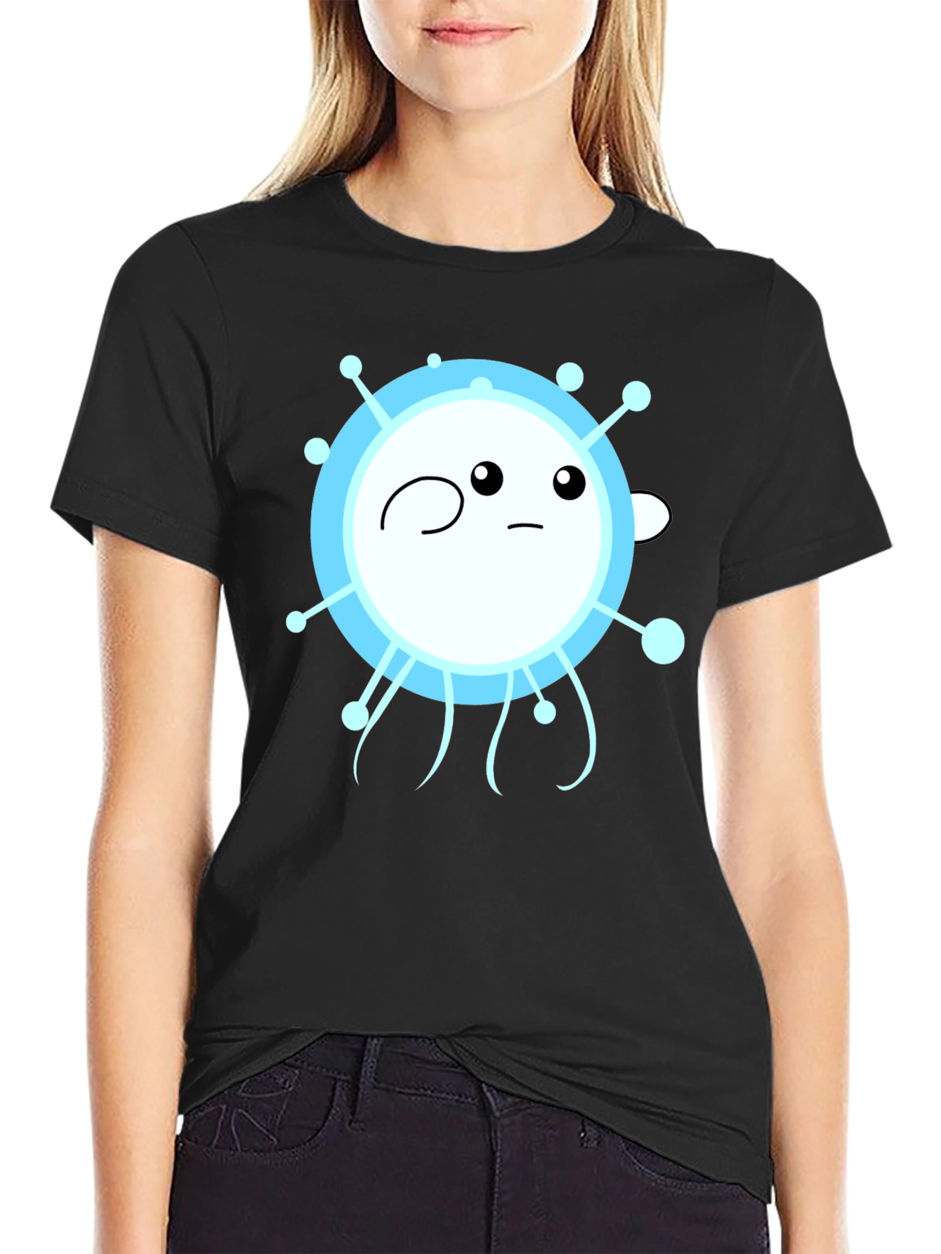 Funny Cartoon Virus Graphic Black T-Shirt