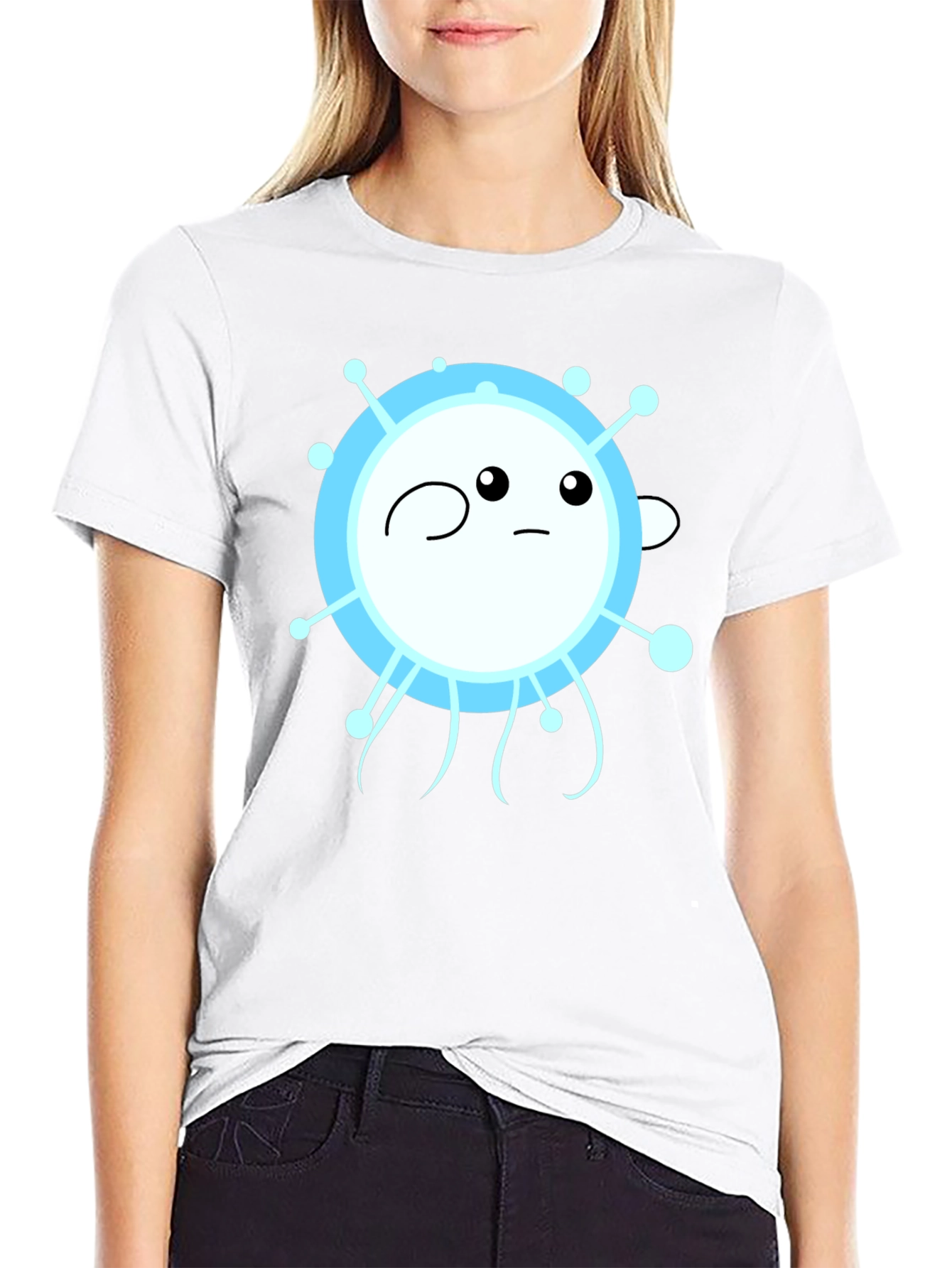 Funny Cartoon Virus Graphic Black T-Shirt