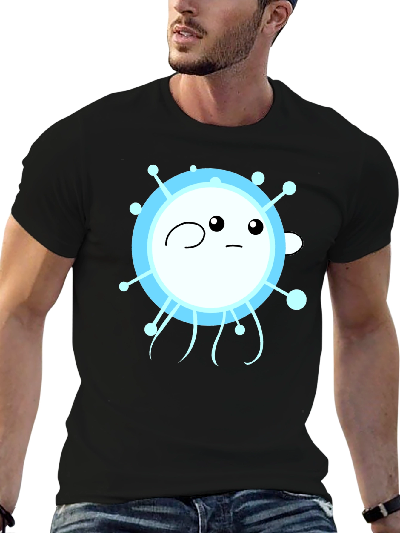 Funny Cartoon Virus Graphic Black T-Shirt