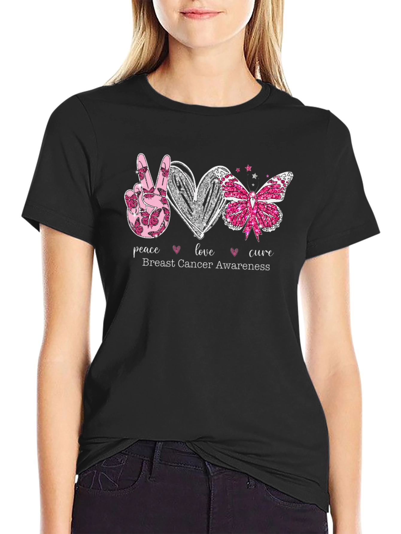 Breast Cancer Awareness T-Shirt Peace Love Cure