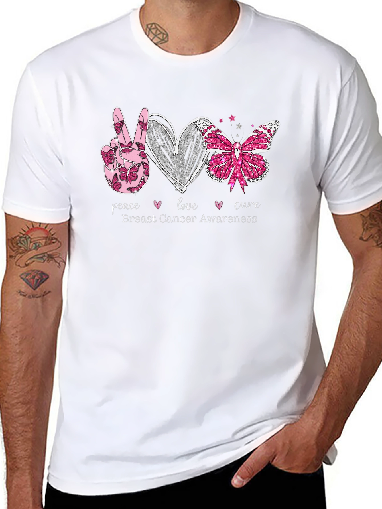 Breast Cancer Awareness T-Shirt Peace Love Cure