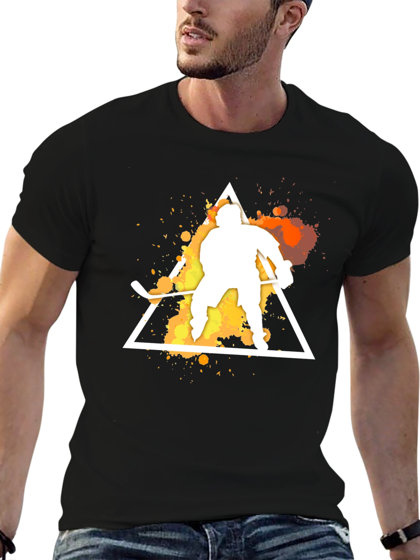 Hockey Player Graphic Tee - Sporty Black T-Shirt