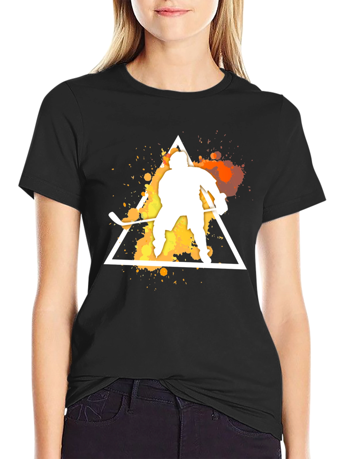 Hockey Player Graphic Tee - Sporty Black T-Shirt